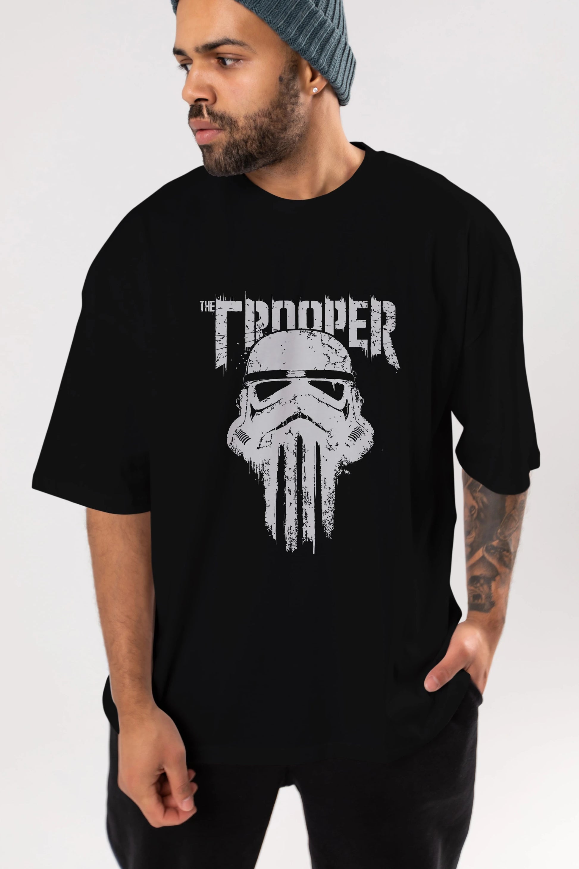 The Trooper Ön Baskılı Oversize t-shirt Erkek Kadın Unisex %100 Pamuk Bisiklet Yaka tişort