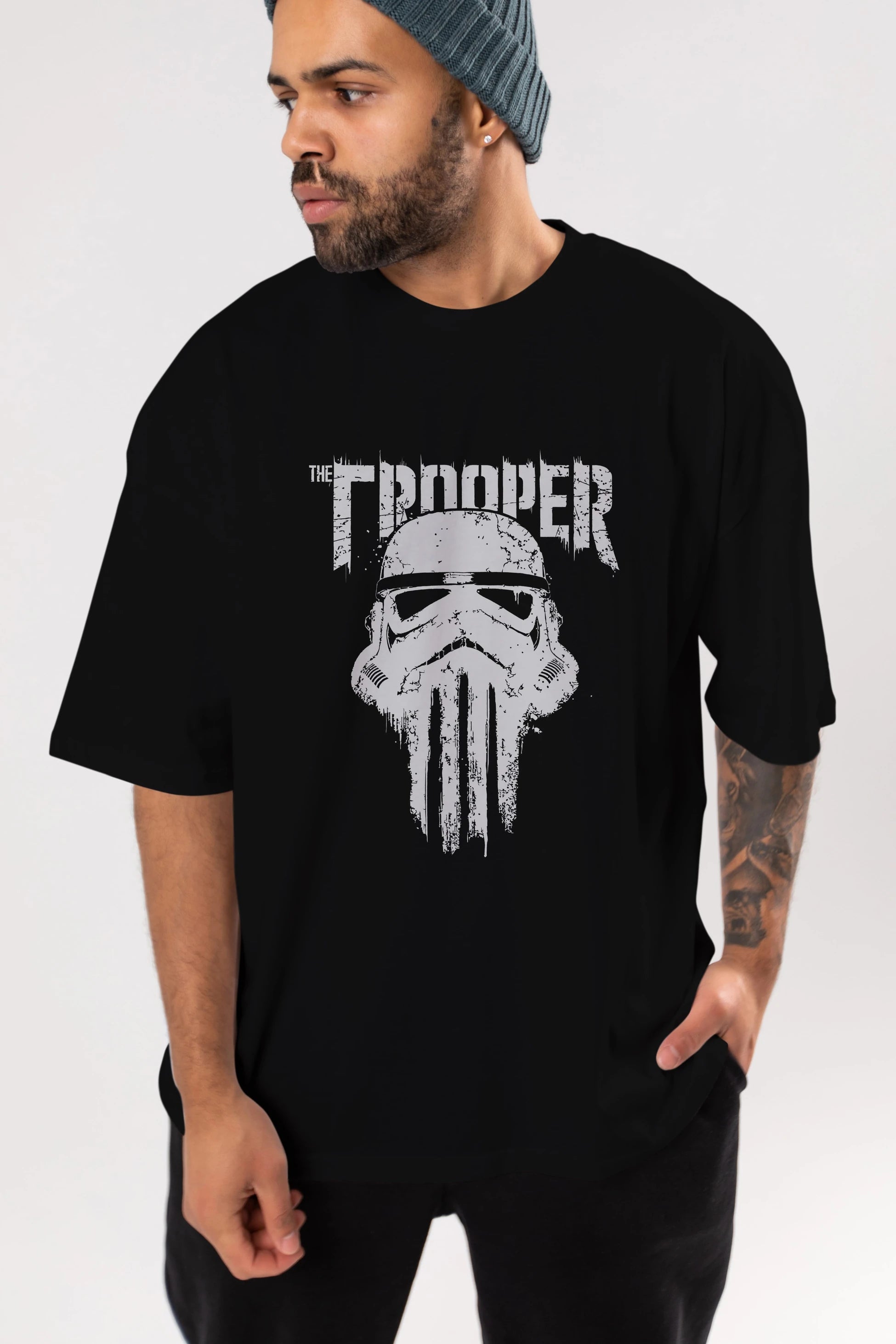 The Trooper Ön Baskılı Oversize t-shirt Erkek Kadın Unisex %100 Pamuk Bisiklet Yaka tişort