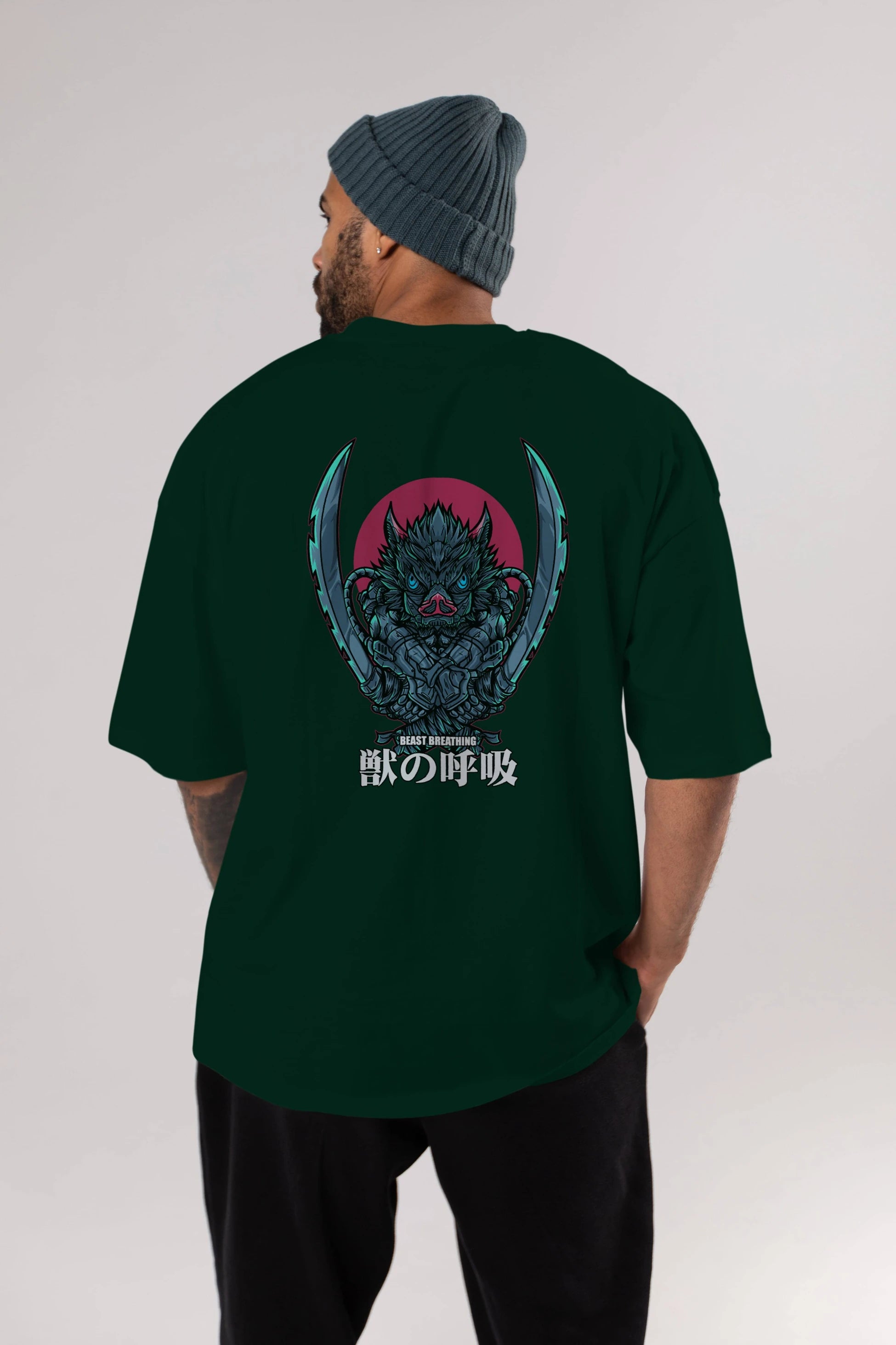 Inosuke DEMON SLAYER Anime Arka Baskılı Oversize t-shirt Erkek Kadın Unisex