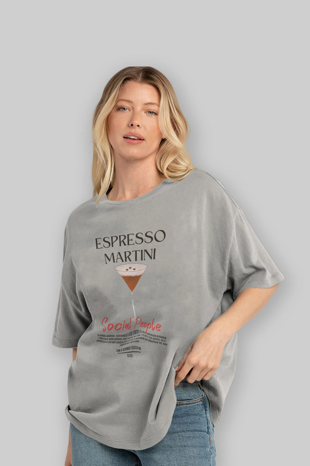 Espresso Martını Kokteyl Serisi ön Baskılı Oversize t-shirt Erkek Kadın %100 Pamuk Bisiklet Yaka tişort