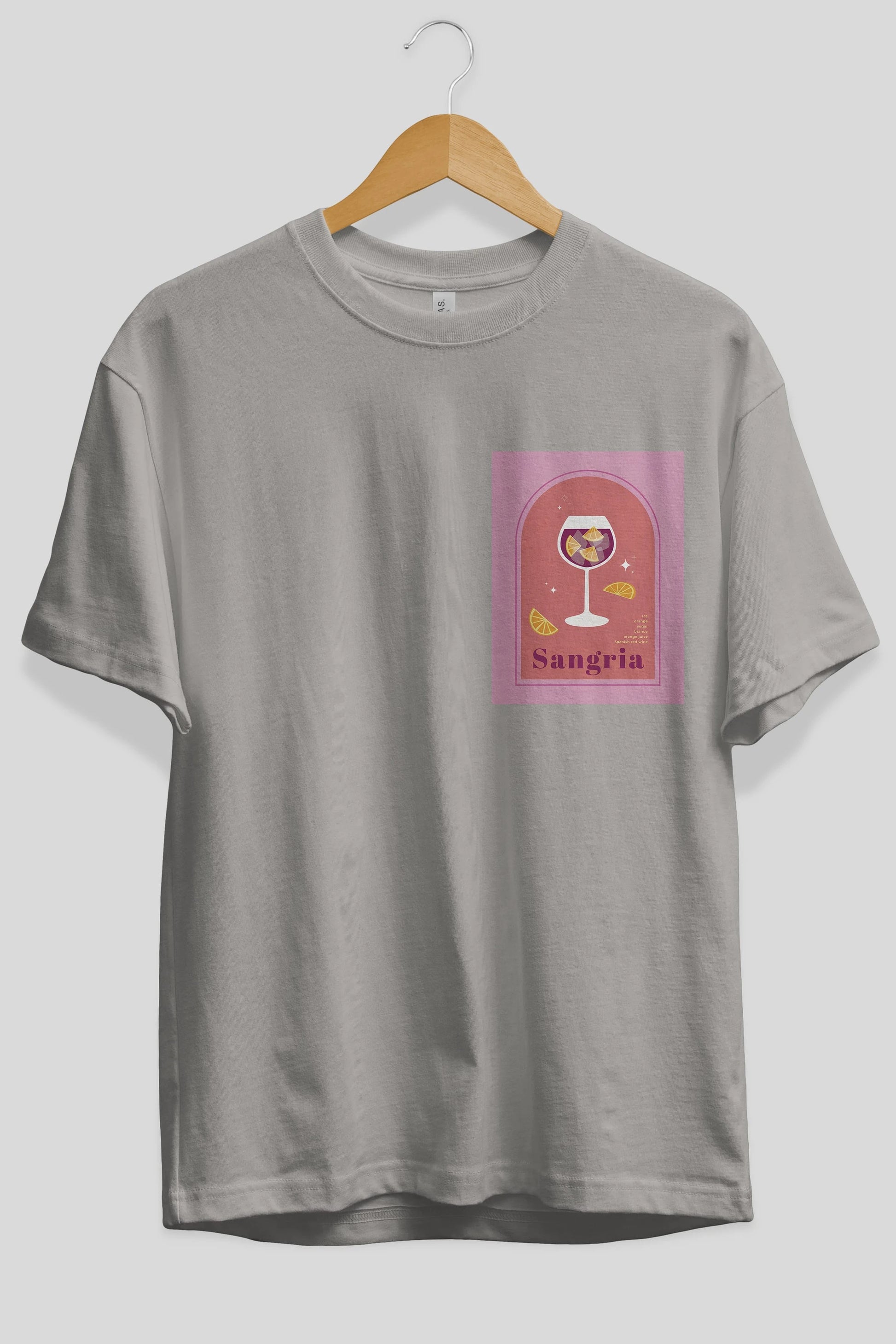 Sangria Ön Sol Baskılı Oversize t-shirt Erkek Kadın Unisex %100 Pamuk Bisiklet Yaka tişort