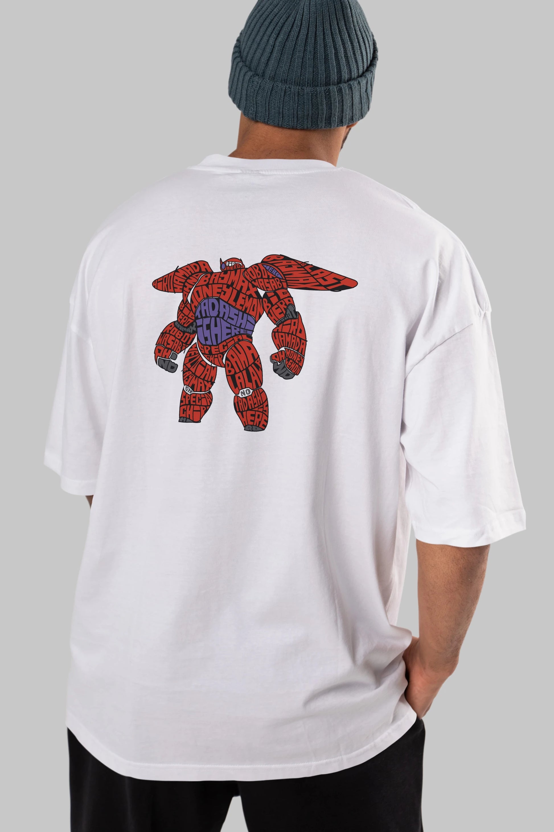 Baymax Arka Baskılı Oversize t-shirt %100 pamuk Erkek Kadın Unisex