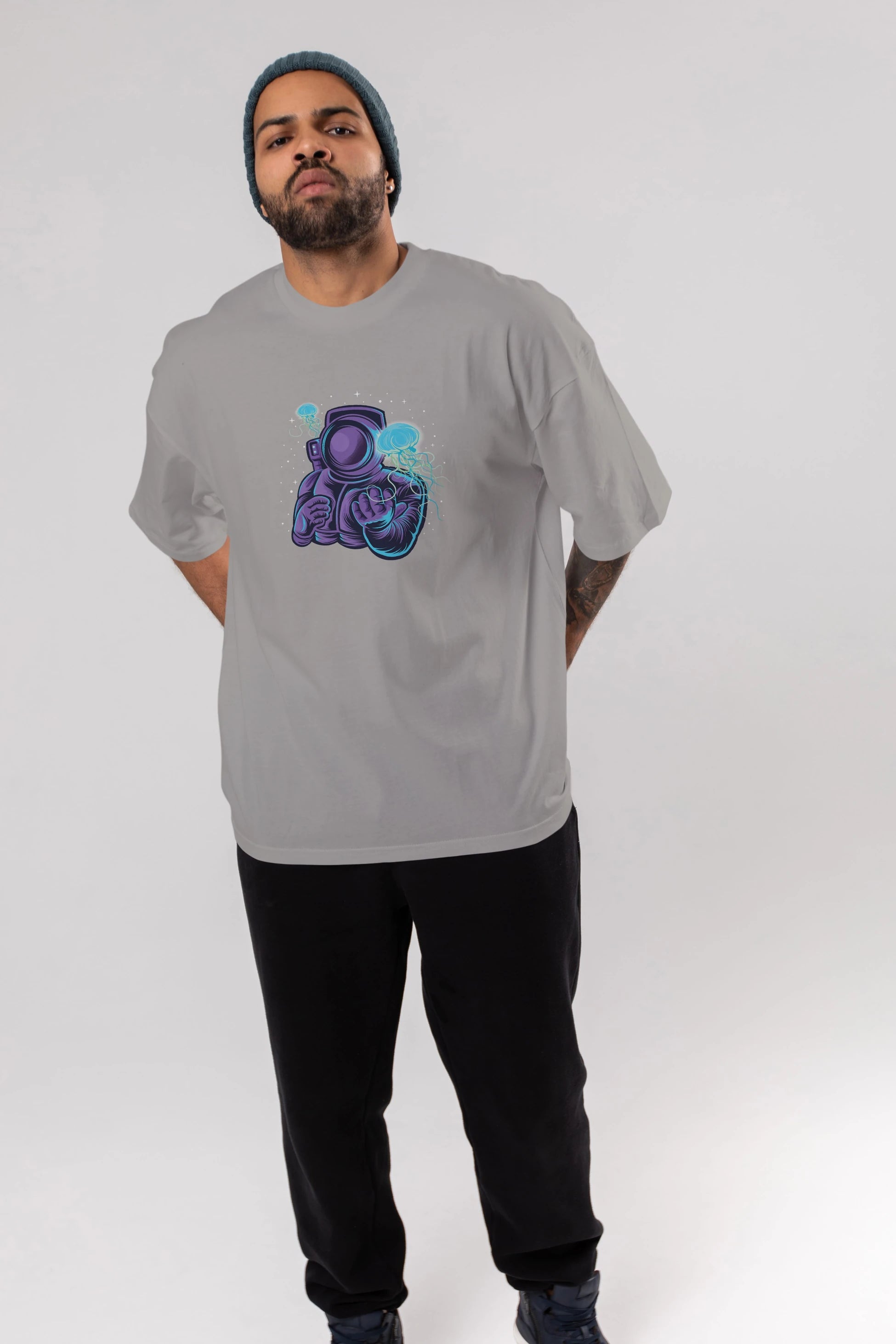 Astronaut and Jellyfish Ön Baskılı Oversize t-shirt Erkek Kadın Unisex
