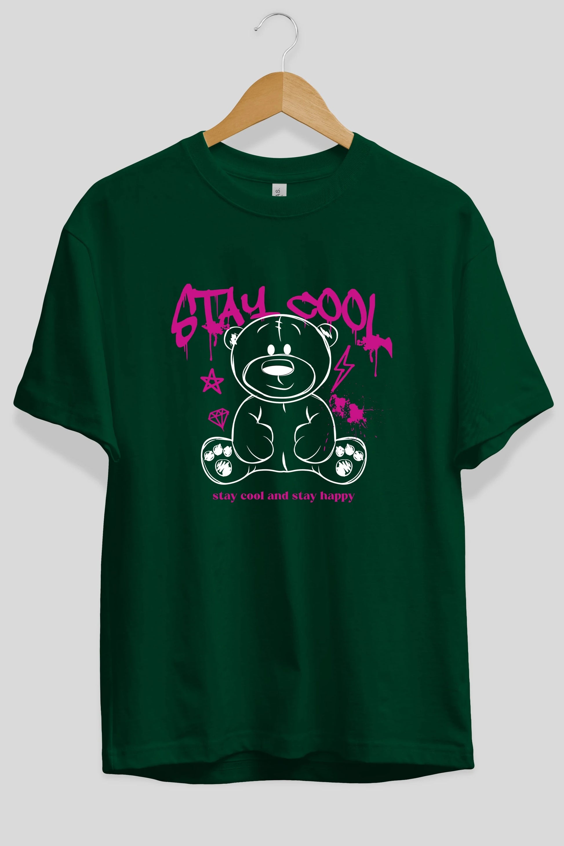 Teddy Bear Stay Cool Ön Baskılı Oversize t-shirt Erkek Kadın Unisex