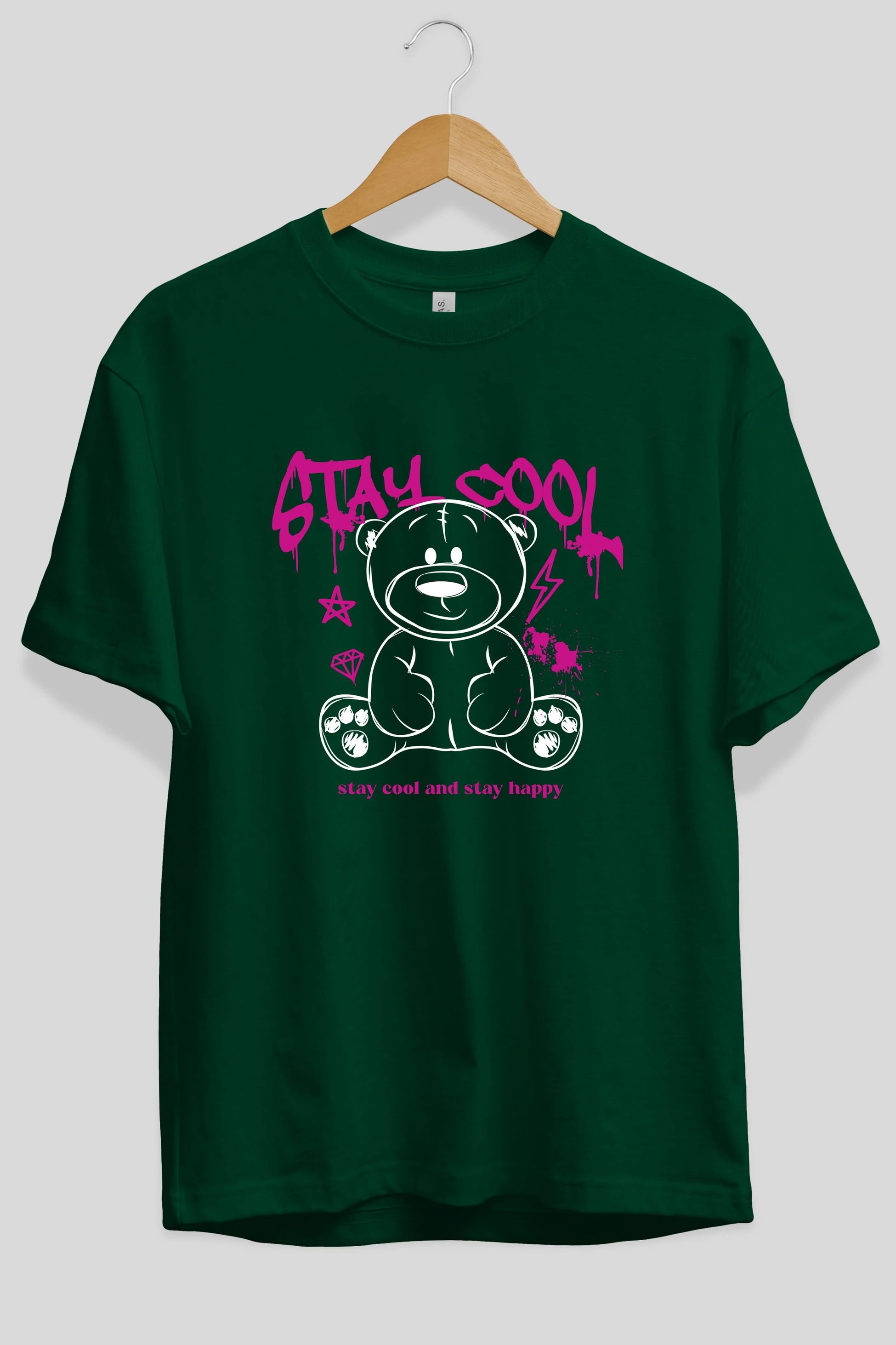 Teddy Bear Stay Cool Ön Baskılı Oversize t-shirt Erkek Kadın Unisex