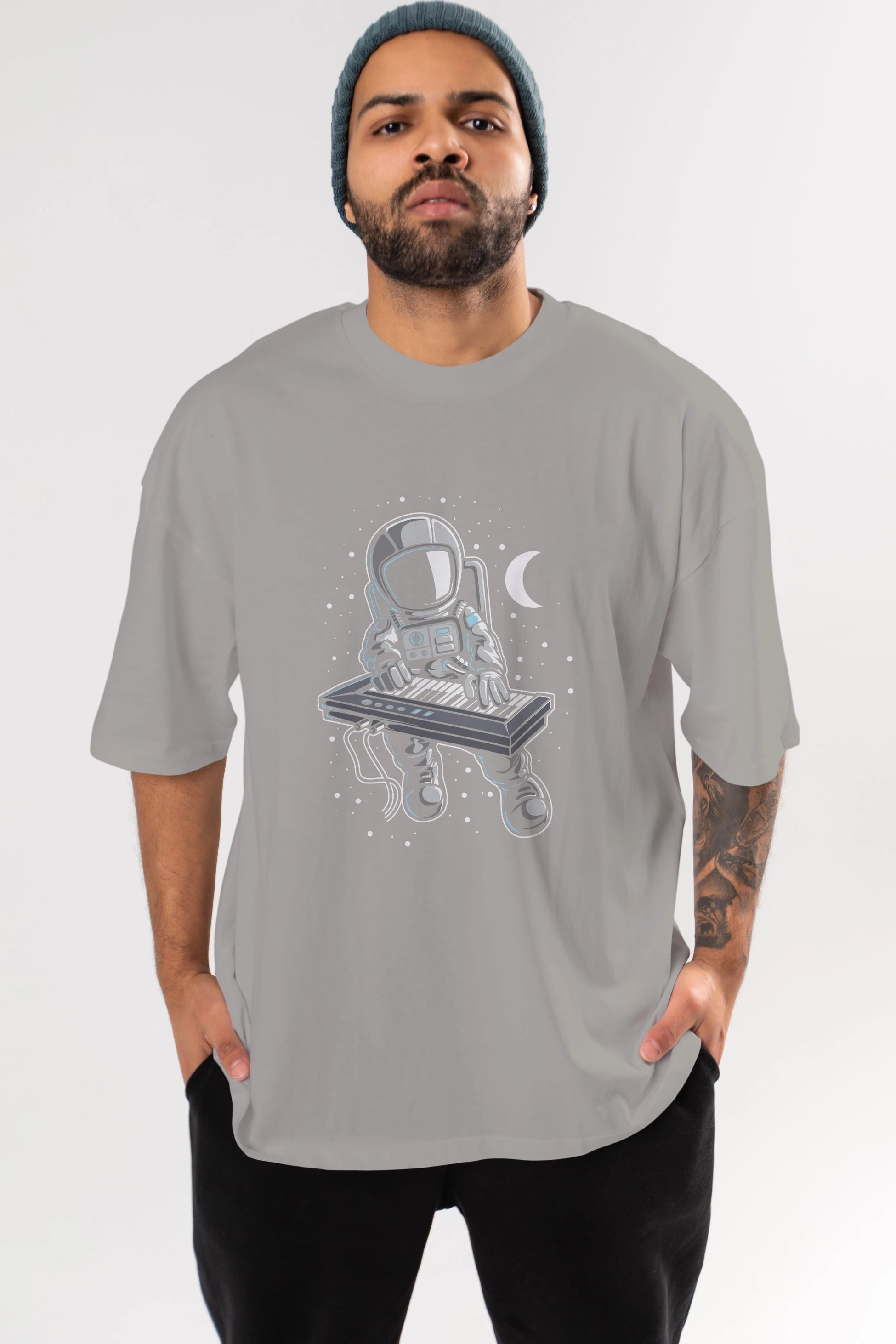 Astronaut Keyboard (2) Ön Baskılı Oversize t-shirt Erkek Kadın Unisex