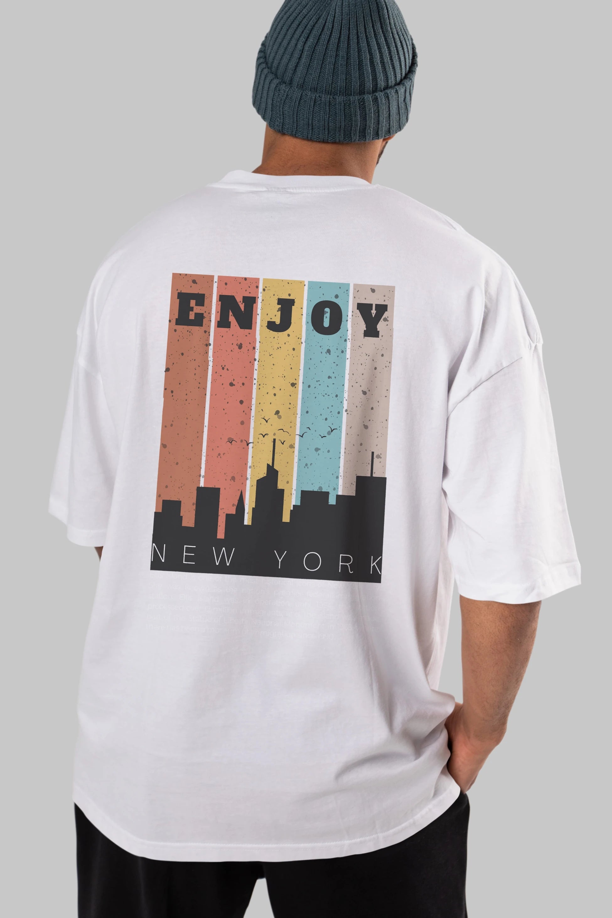 Enjoy New York Yazılı Arka Baskılı Oversize t-shirt Erkek Kadın Unisex