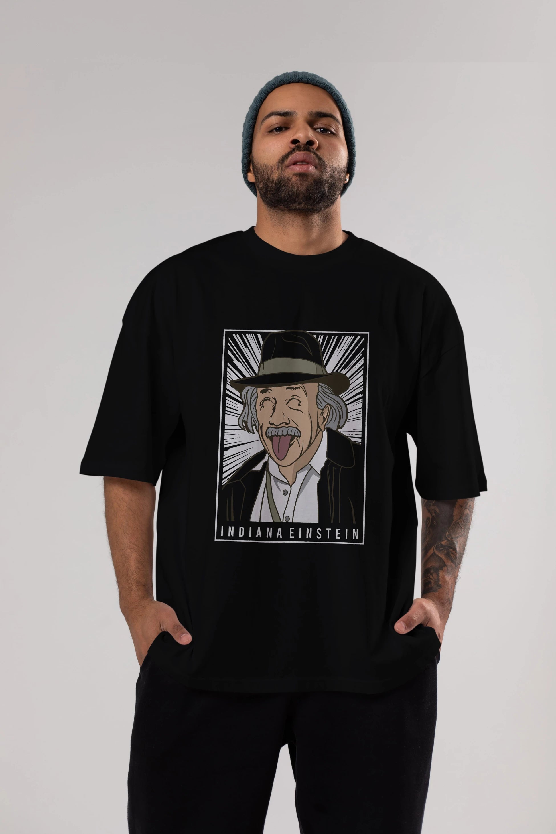 Indiana Jones Einstein Ön Baskılı Oversize t-shirt Erkek Kadın Unisex %100 Pamuk tişort