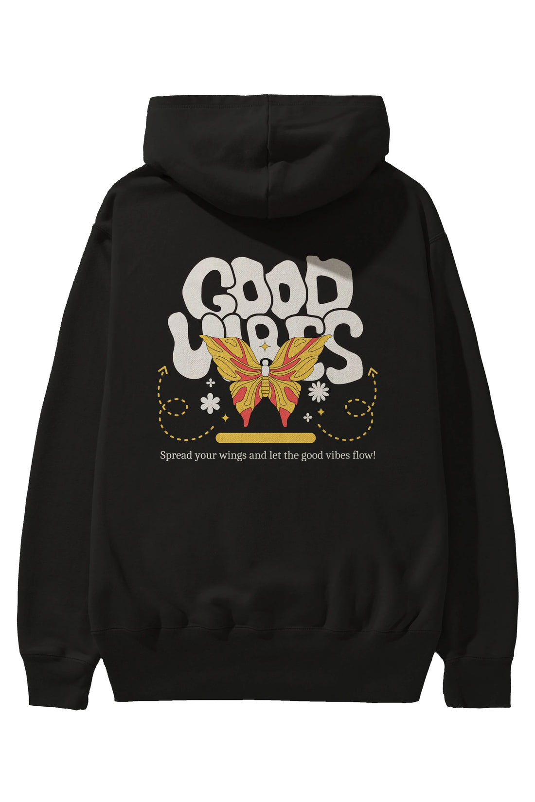 Good Vibes Yazılı 4 Arka Baskılı Oversize Hoodie Kapüşonlu Sweatshirt Erkek Kadın Unisex