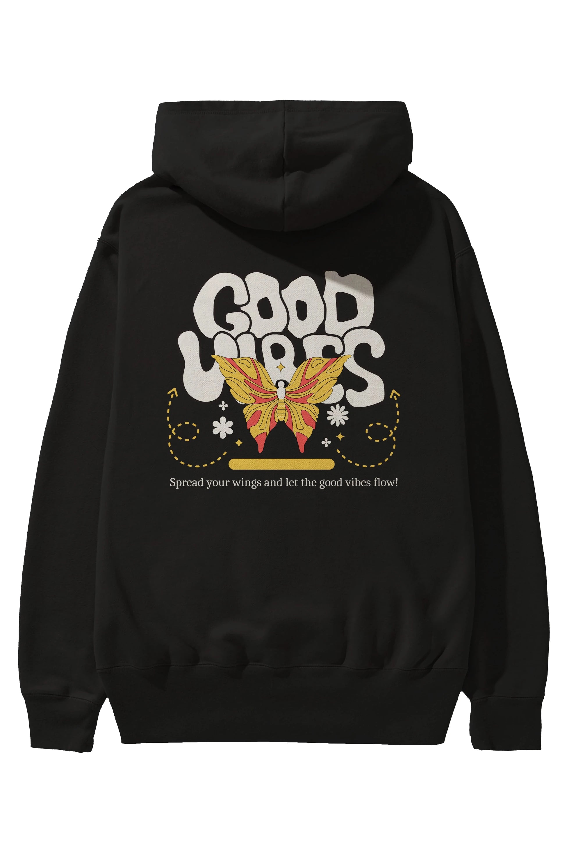Good Vibes Yazılı 4 Arka Baskılı Oversize Hoodie Kapüşonlu Sweatshirt Erkek Kadın Unisex