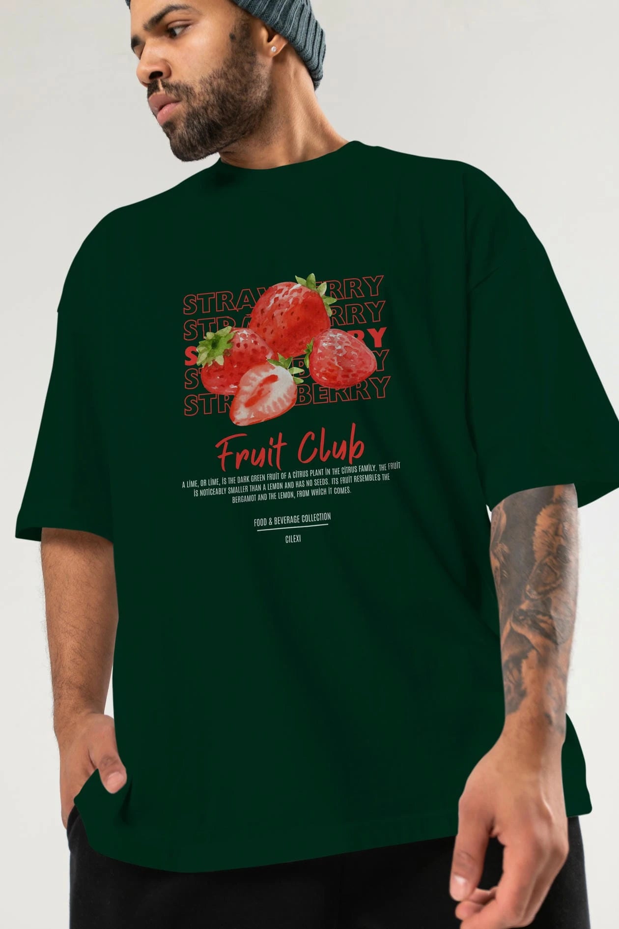Strawberry Ön Baskılı Oversize t-shirt Erkek Kadın Pamuk Bisiklet Yaka tişort