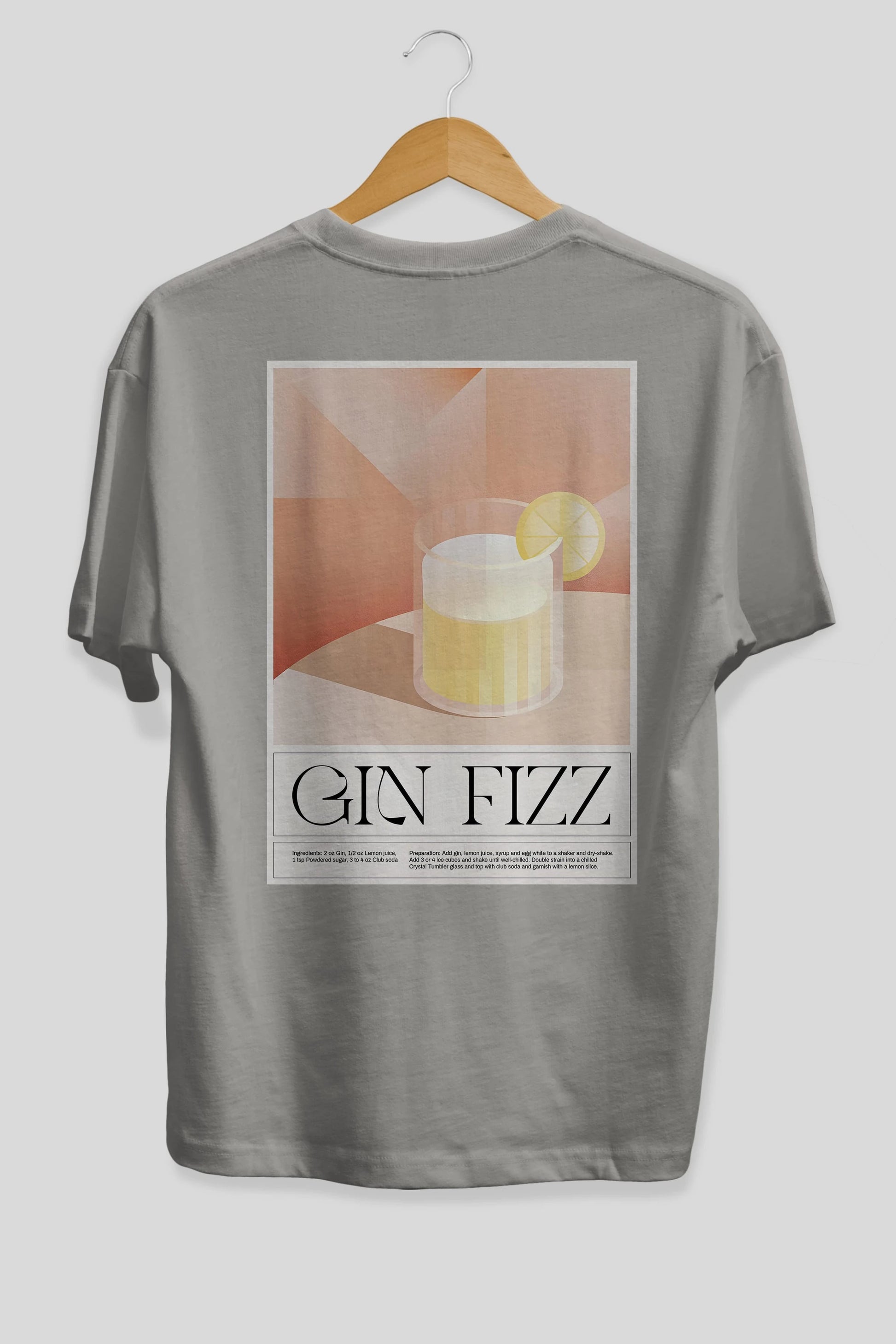 Gin Fizz Arka Baskılı Oversize t-shirt Erkek Kadın Unisex %100 Pamuk Bisiklet Yaka tişort