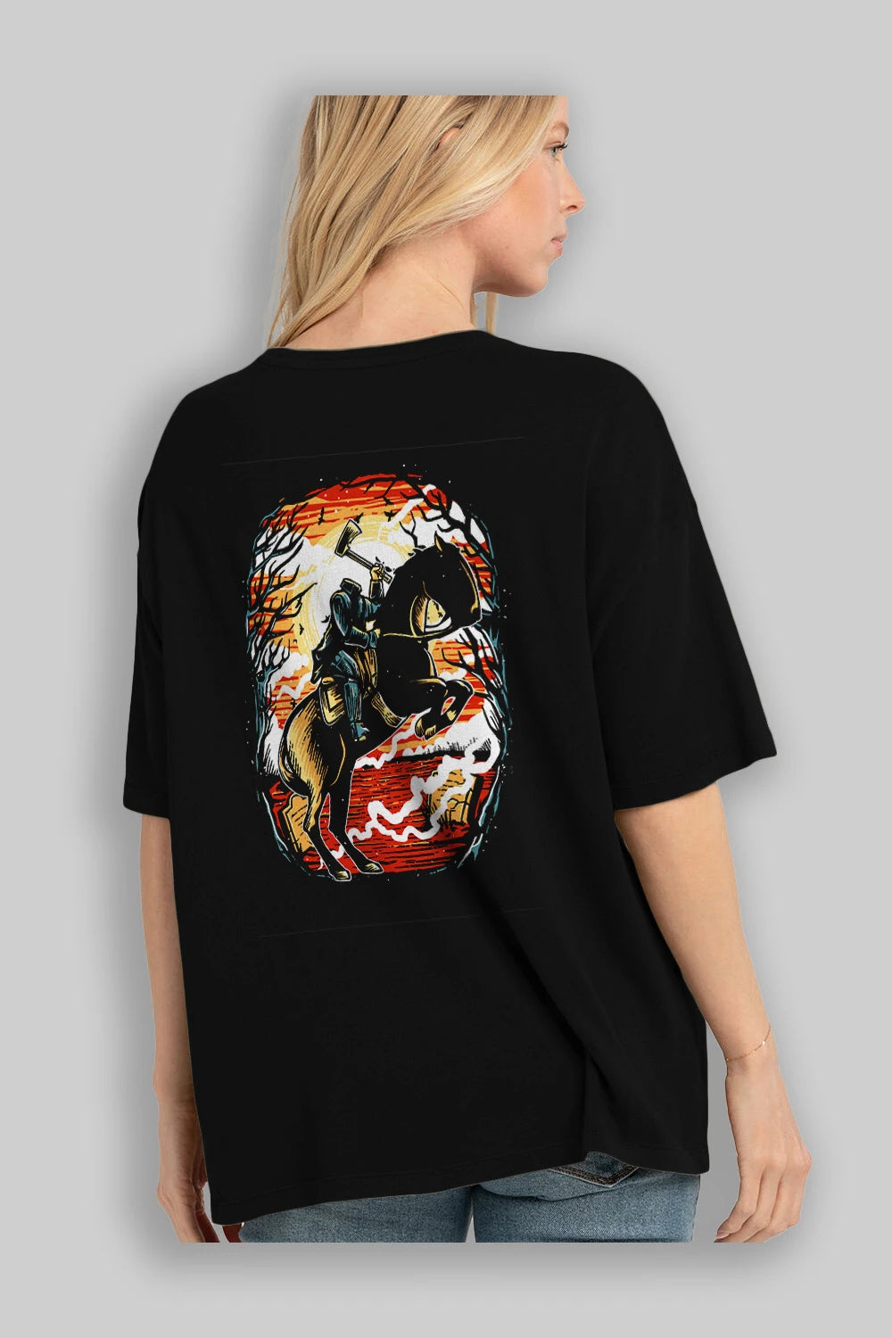 Headless Horseman Arka Baskılı Oversize t-shirt Erkek Kadın Unisex %100 Pamuk