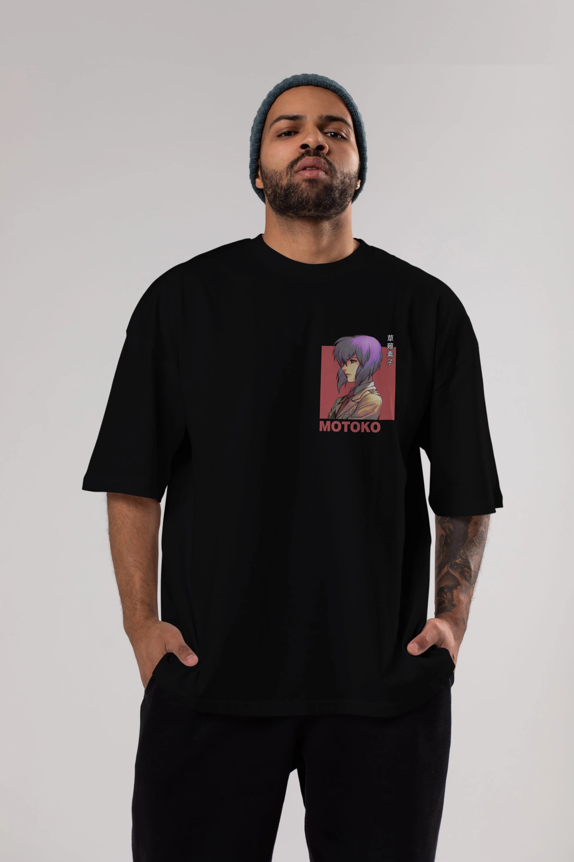 Motoko Kusanagi 12 Ön Sol Baskılı Oversize t-shirt Erkek Kadın Unisex %100 Pamuk Bisiklet Yaka tişort