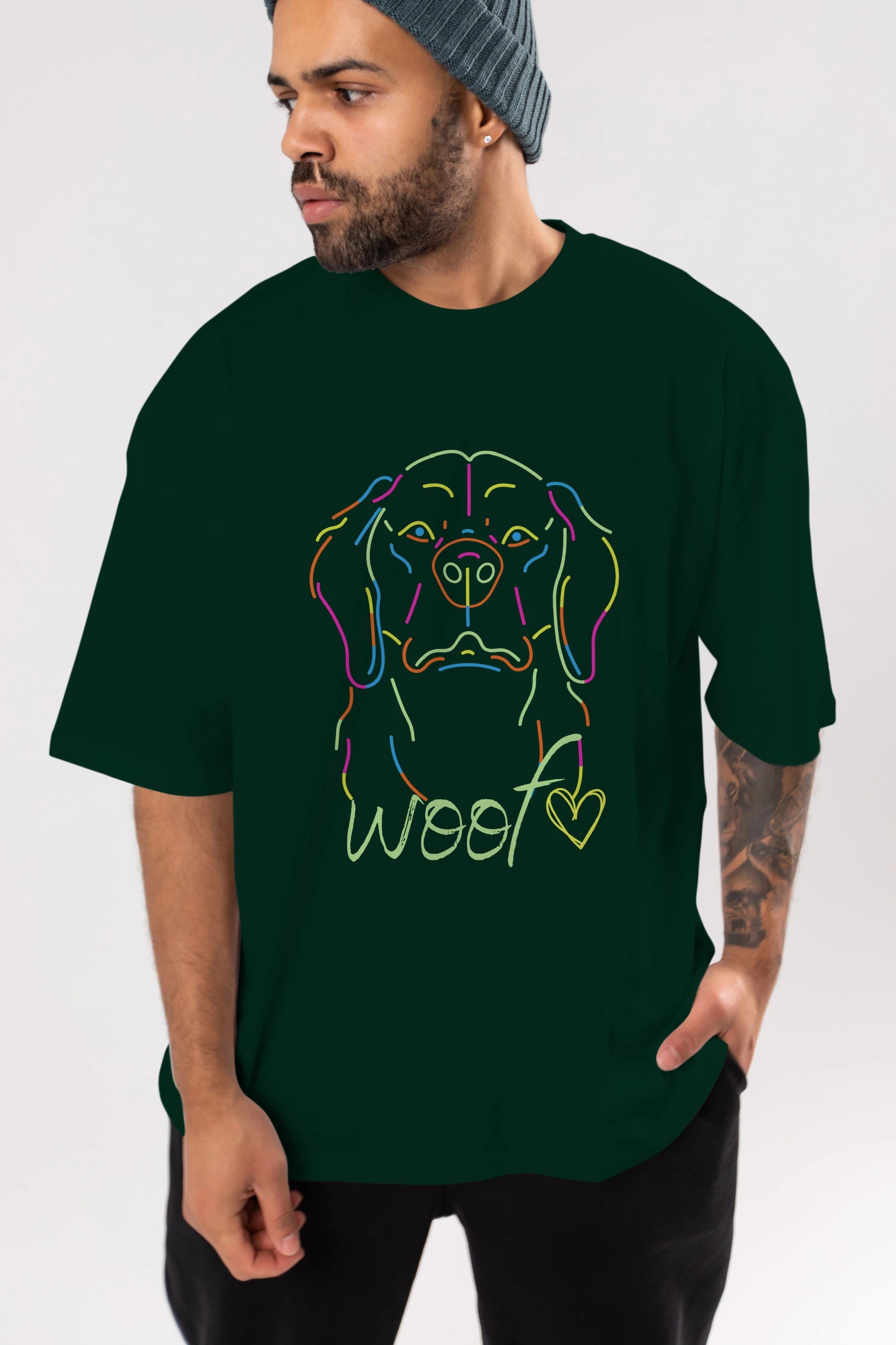 Neon Dog Ön Baskılı Oversize t-shirt Erkek Kadın Unisex