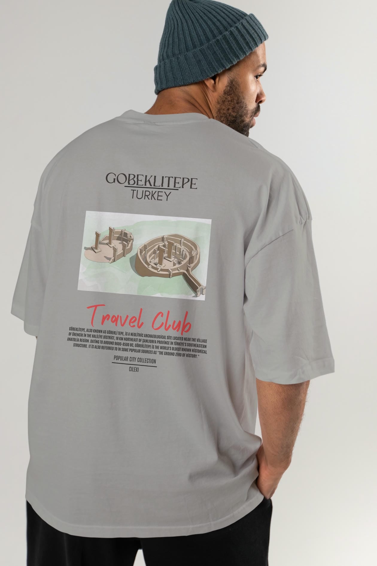 Gobeklitepe Turkey Arka Baskılı Oversize t-shirt Erkek Kadın Pamuk Bisiklet Yaka tişort