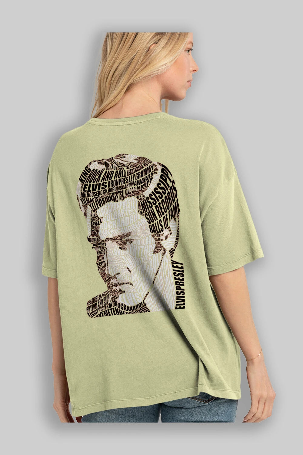 Elvis Presley Calligram Arka Baskılı Oversize t-shirt %100 pamuk Erkek Kadın Unisex