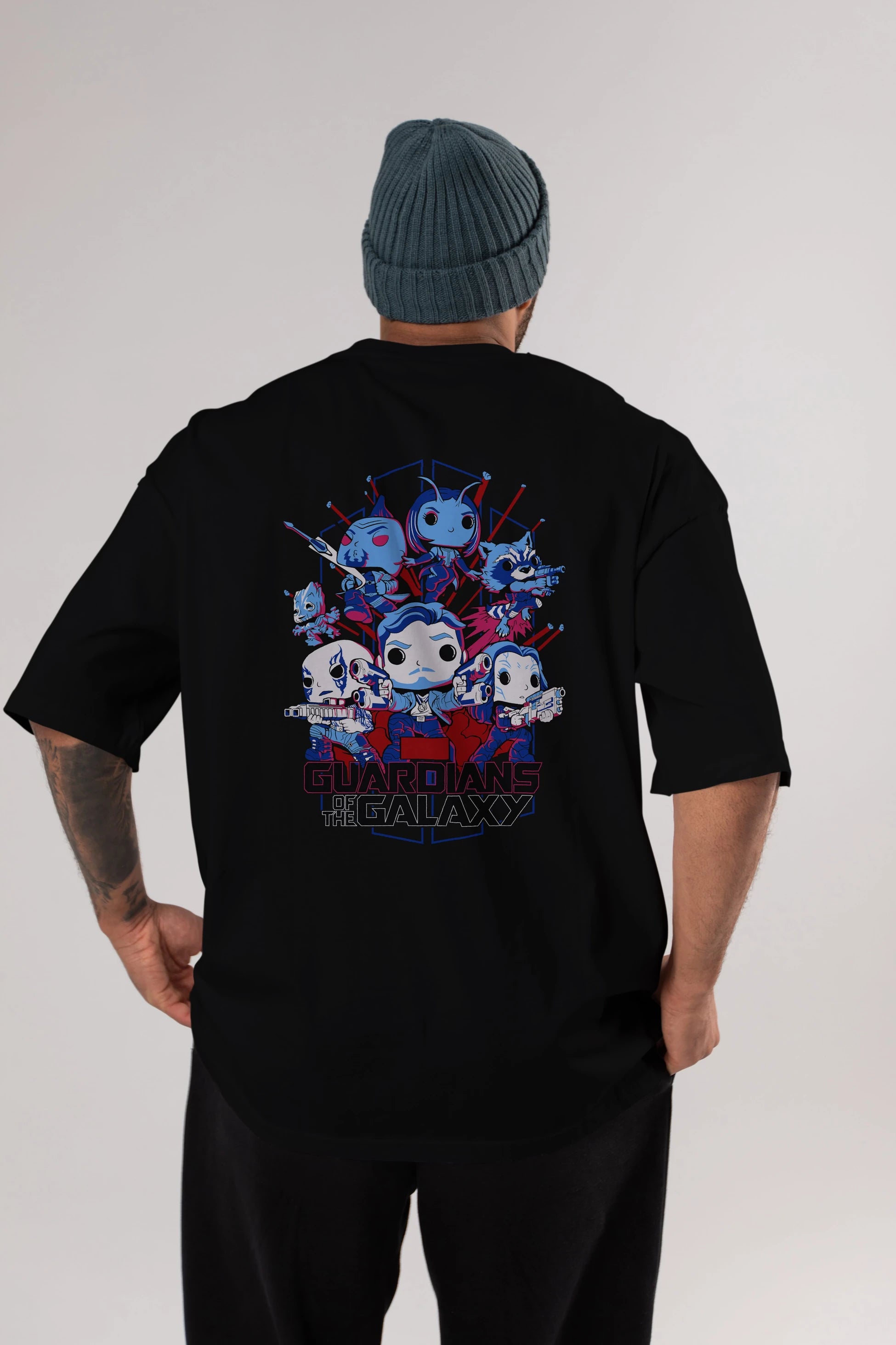 Guardians of the Galaxy Arka Baskılı Oversize t-shirt Erkek Kadın Unisex %100 Pamuk Bisiklet Yaka tişort