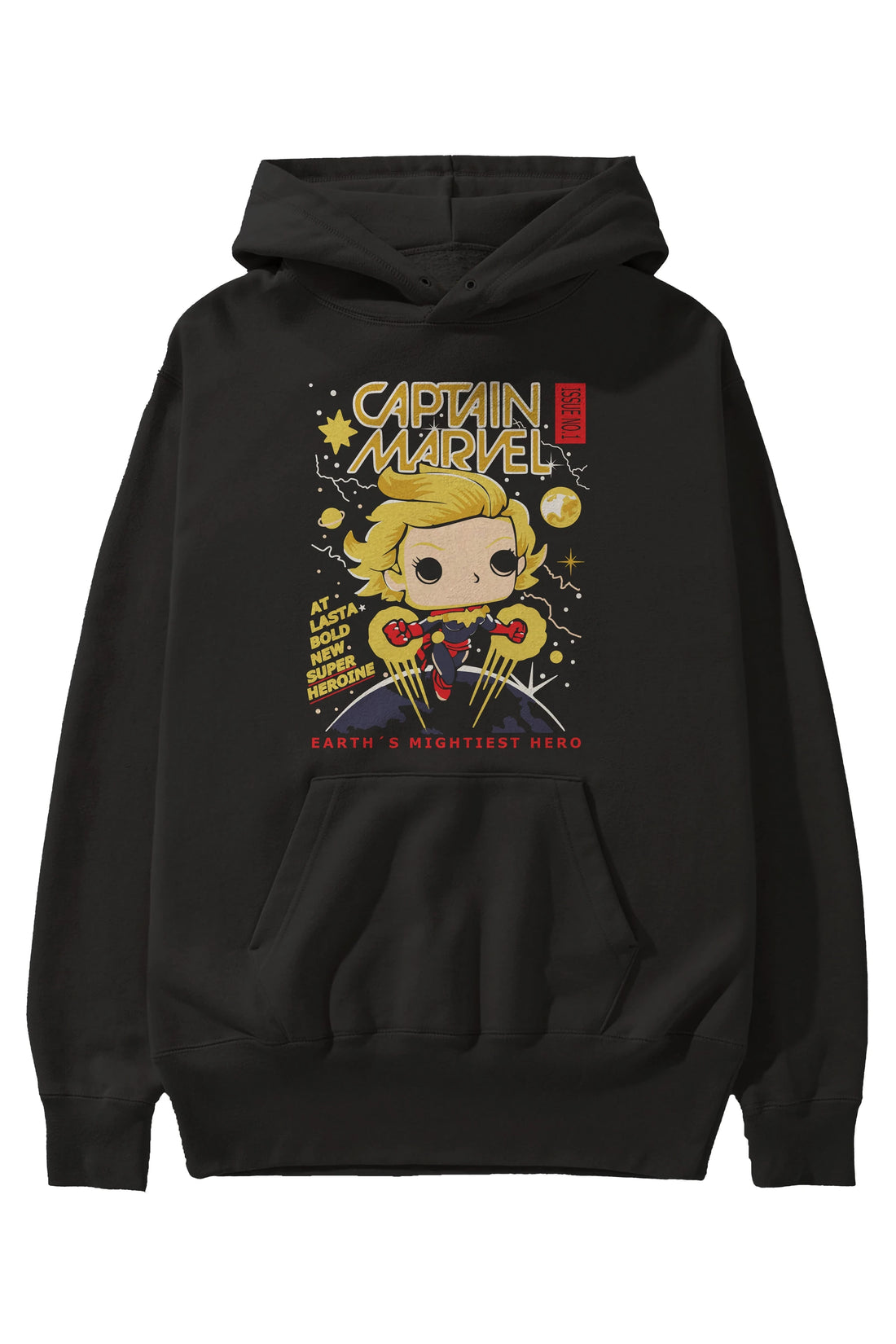 Captain Marvel Ön Baskılı Hoodie Oversize Kapüşonlu Sweatshirt Erkek Kadın Unisex