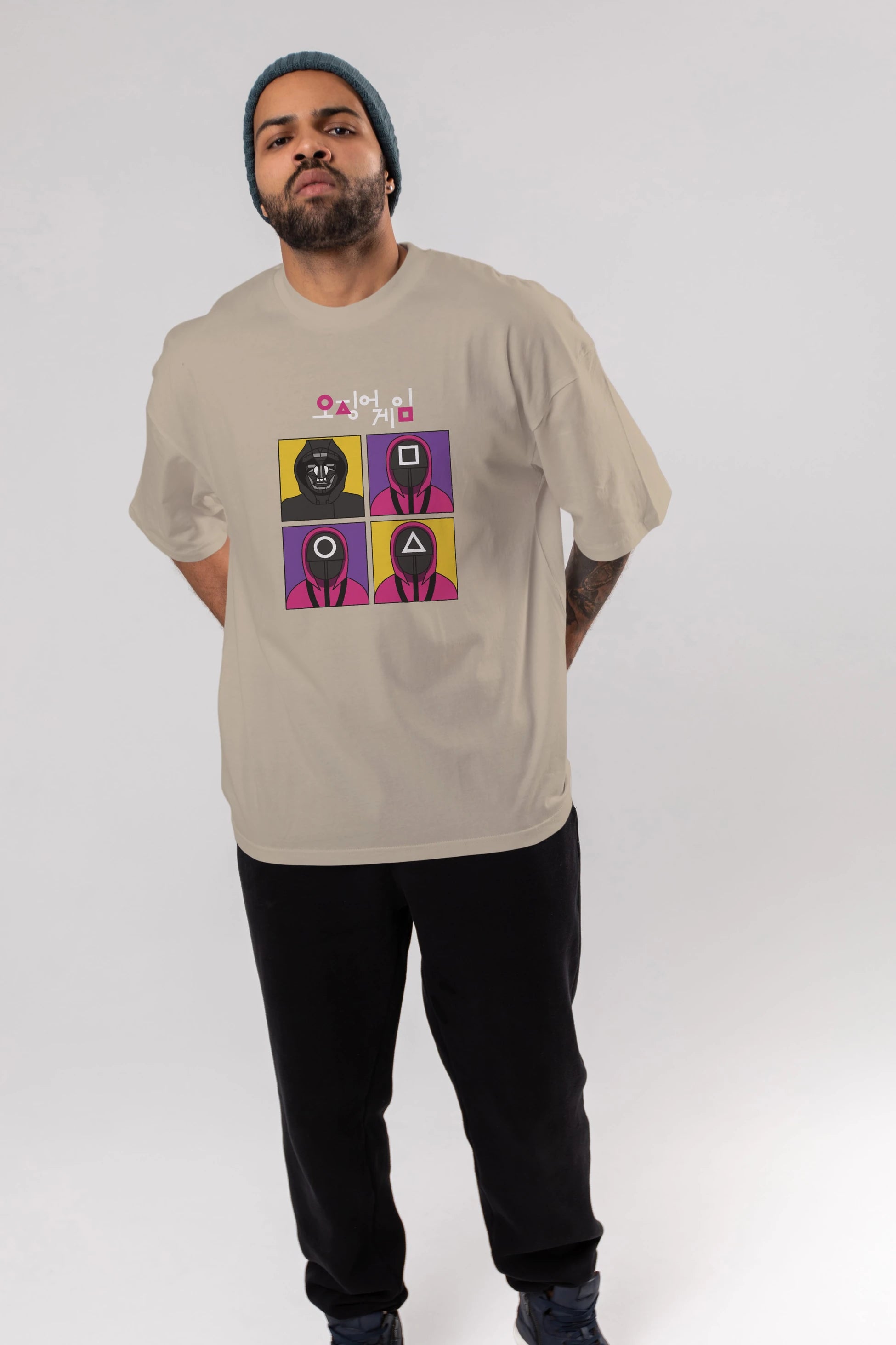 Squid Game (1) Ön Baskılı Oversize t-shirt Erkek Kadın Unisex %100 Pamuk Bisiklet Yaka tişort