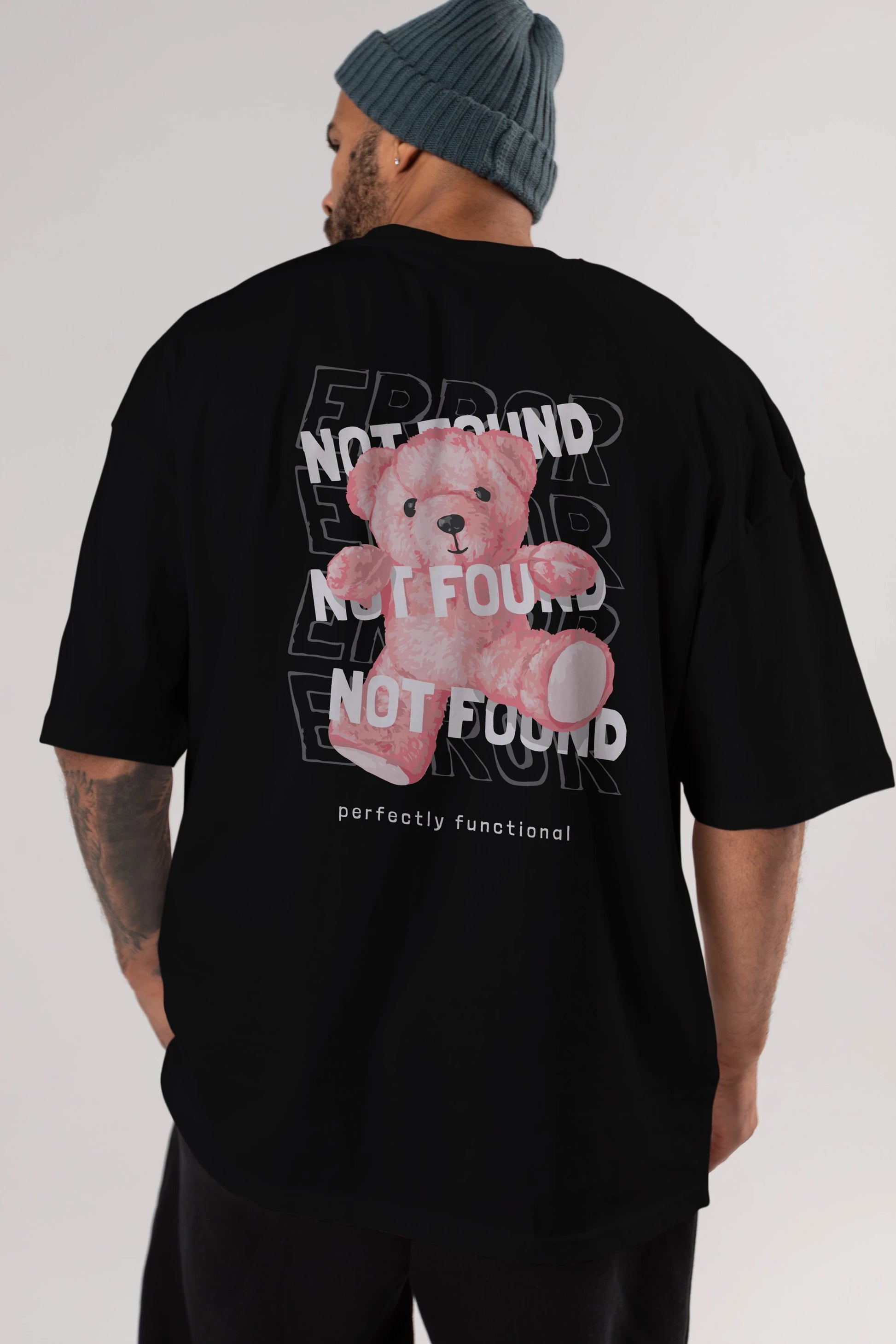 Error Not Found Bear Arka Baskılı Oversize t-shirt Erkek Kadın Unisex