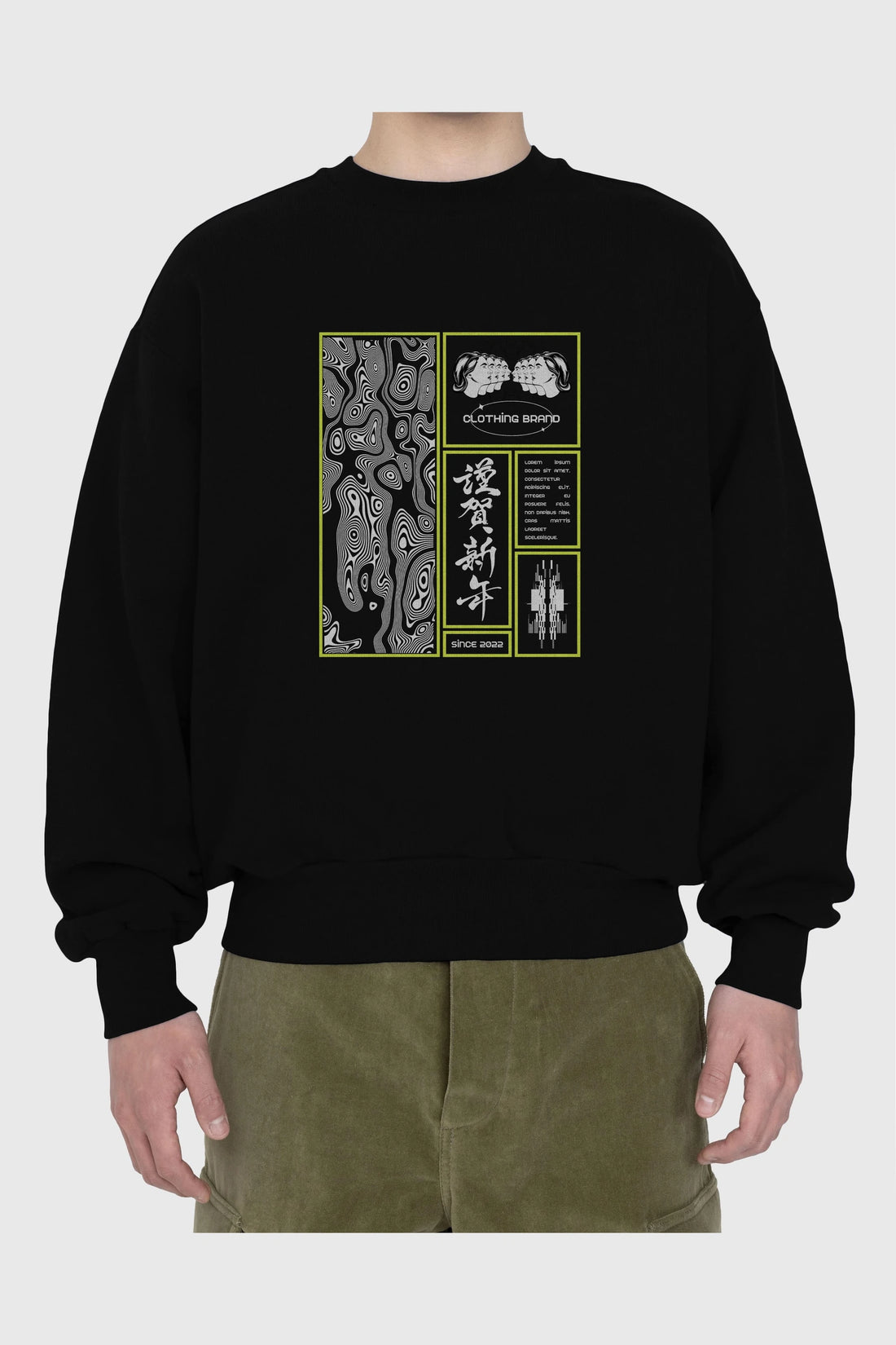 Neon Japanese Streetwear Ön Baskılı Oversize Sweatshirt Erkek Kadın Unisex