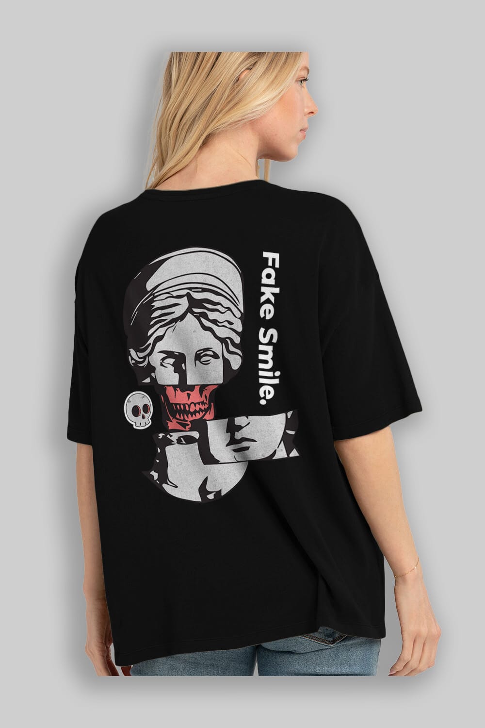 Fake Smile Yazılı Arka Baskılı Oversize t-shirt Erkek Kadın Unisex