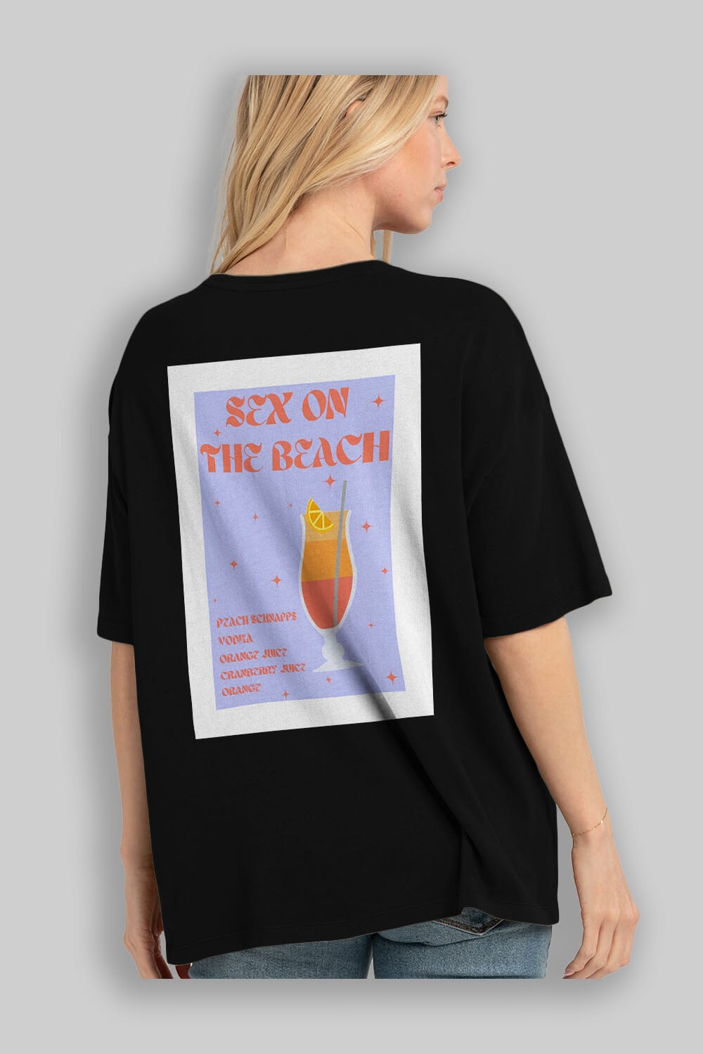 Sex On The Beach Arka Baskılı Oversize t-shirt Erkek Kadın Unisex %100 Pamuk Bisiklet Yaka tişort