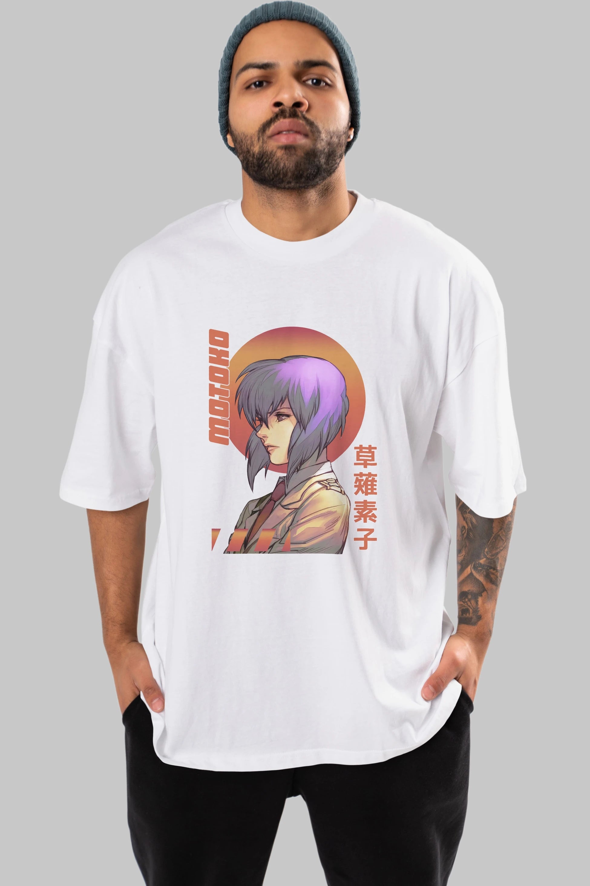 Motoko Kusanagi 10 Anime Ön Baskılı Oversize t-shirt %100 pamuk Erkek Kadın Unisex