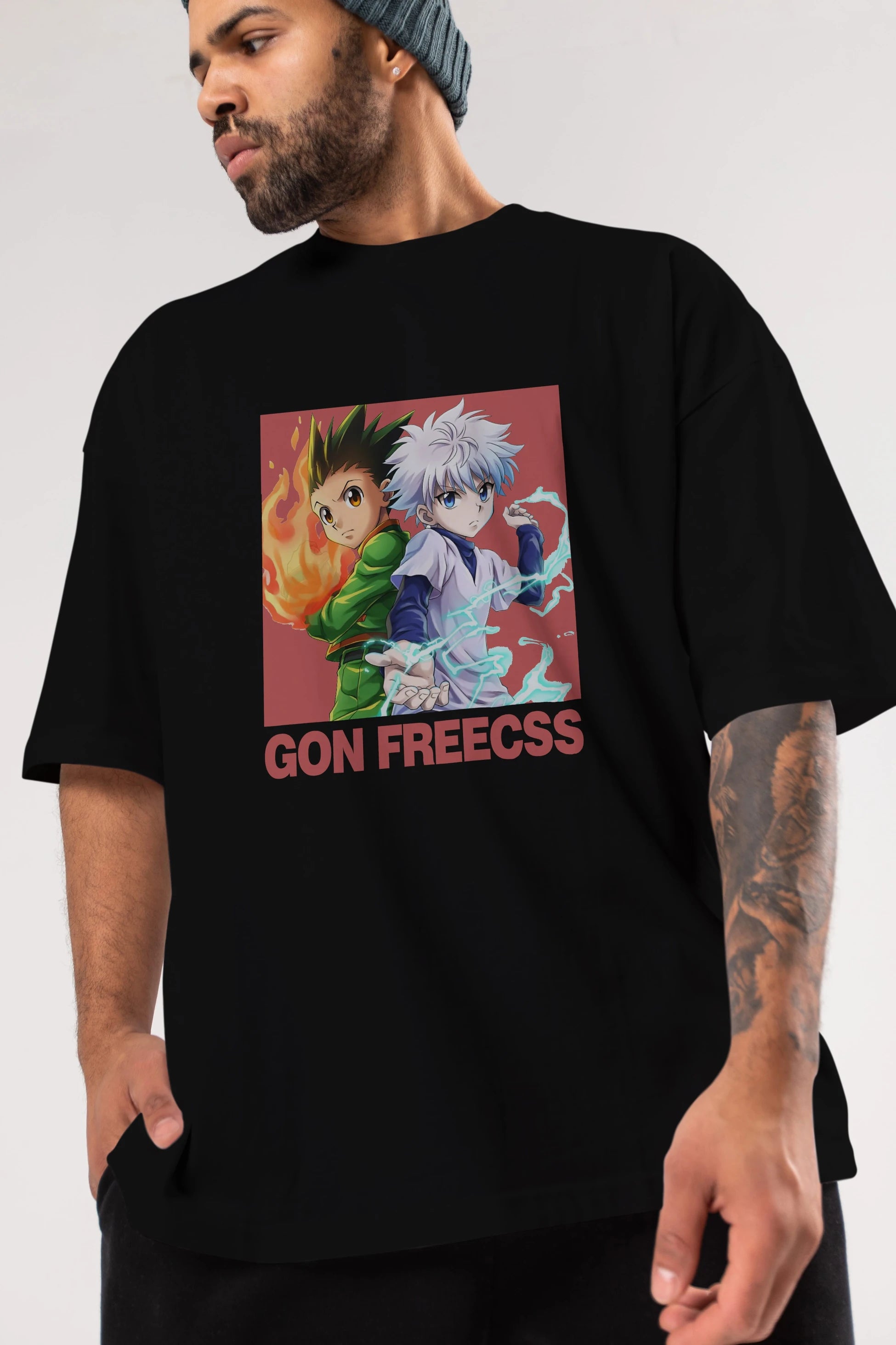 Gon Freecss HUNTER X HUNTER 4 Anime Ön Baskılı Oversize t-shirt %100 pamuk Erkek Kadın Unisex