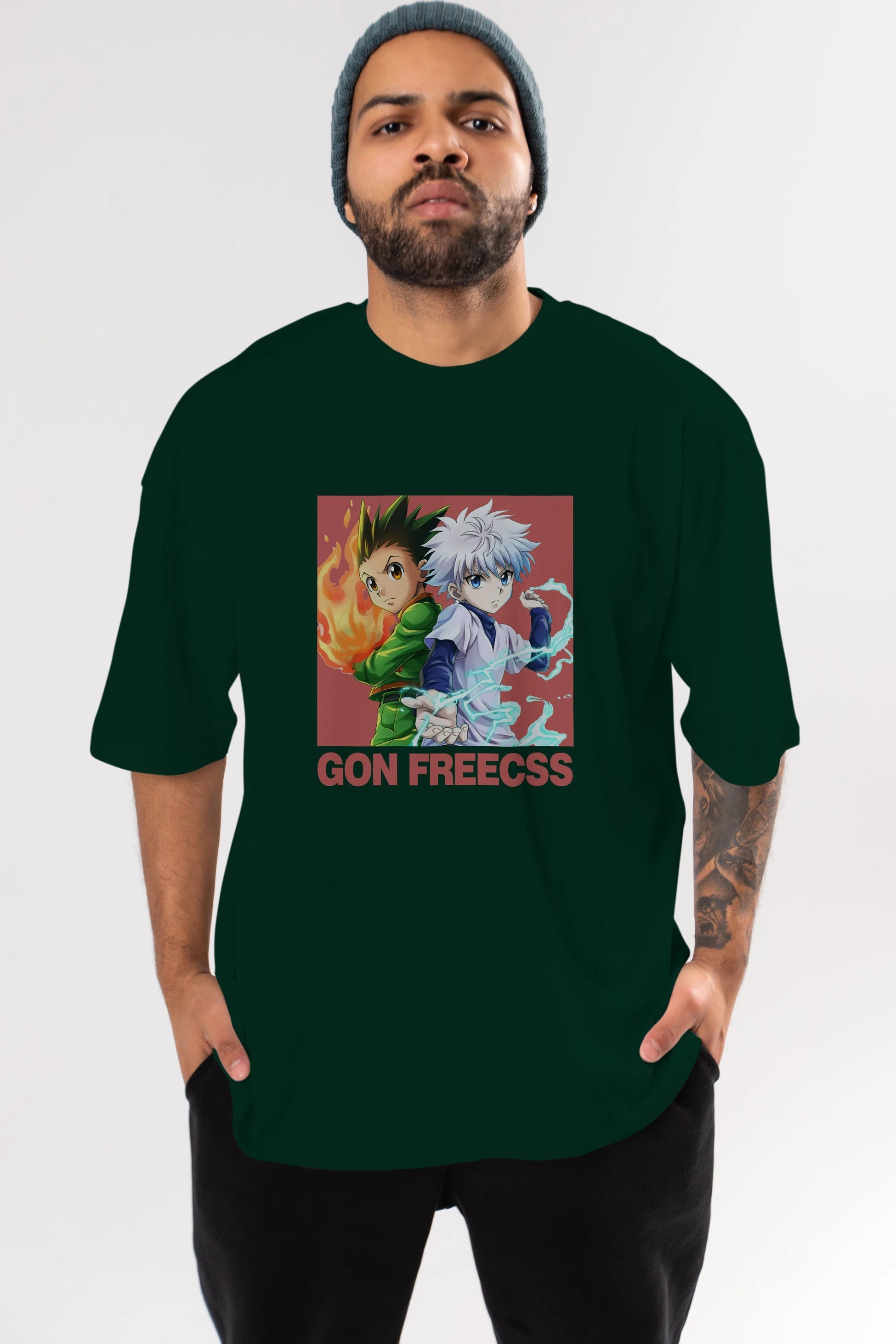 Gon Freecss HUNTER X HUNTER 4 Anime Ön Baskılı Oversize t-shirt %100 pamuk Erkek Kadın Unisex
