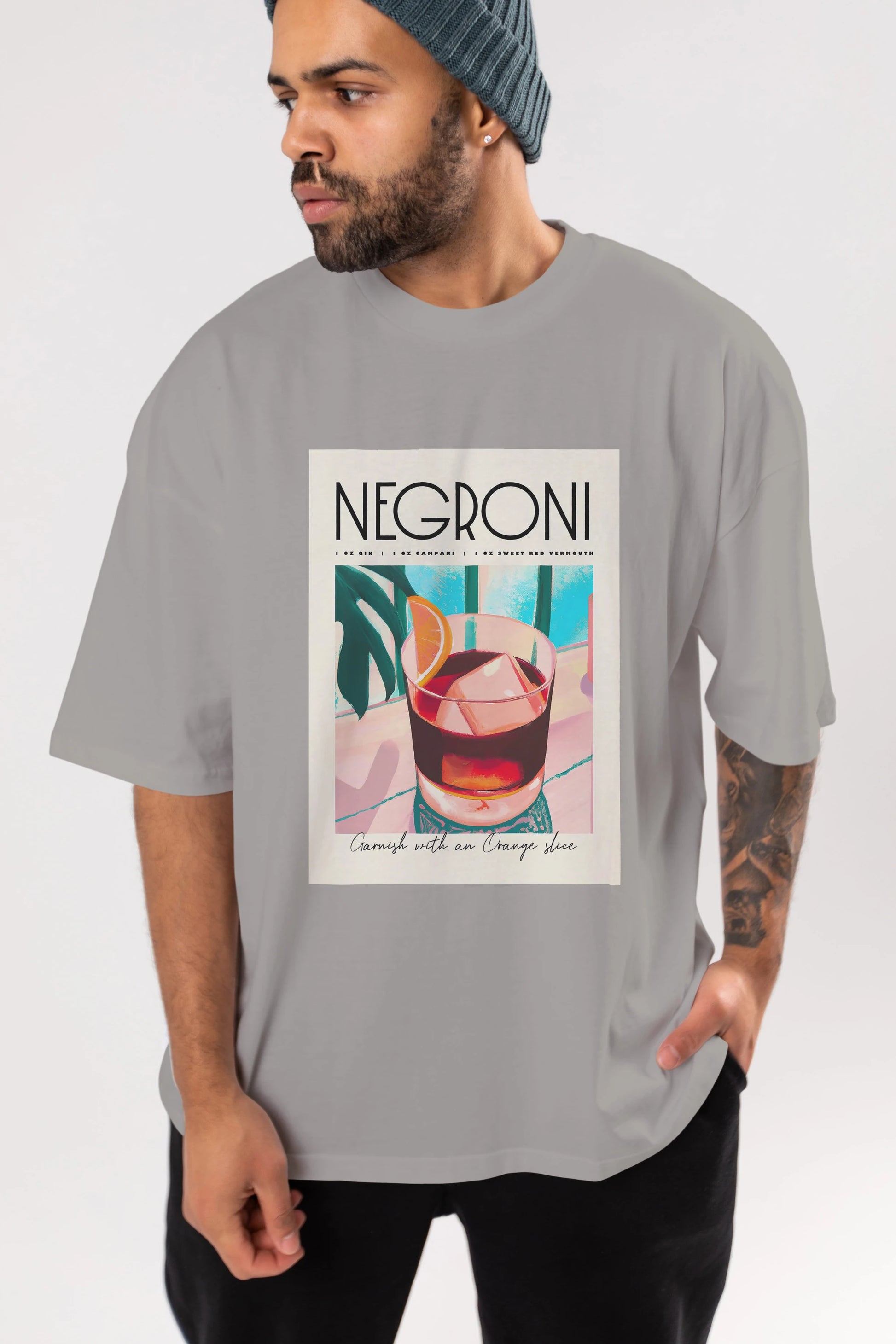 Negroni 4 Ön Baskılı Oversize t-shirt Erkek Kadın Unisex %100 Pamuk Bisiklet Yaka tişort