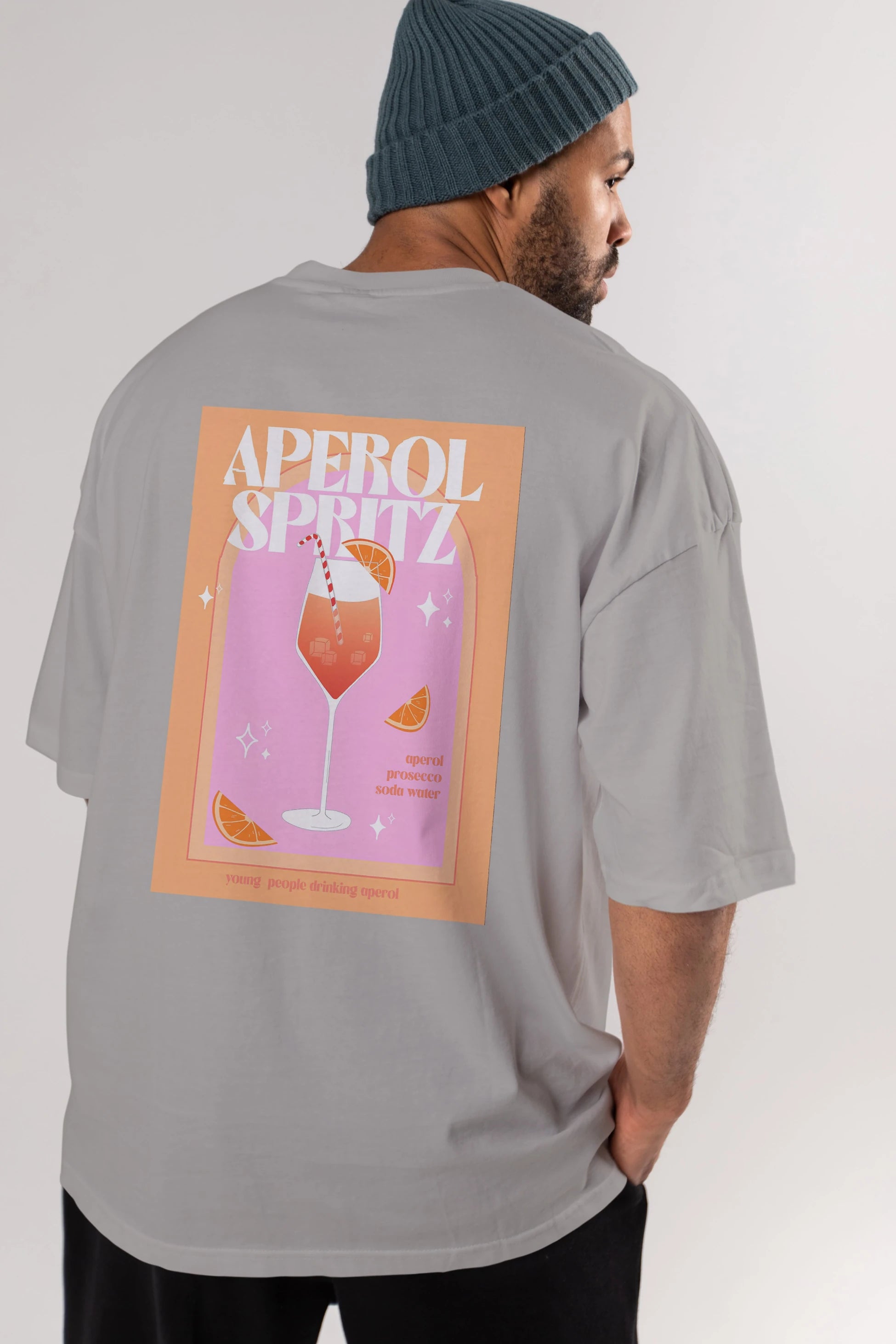 Aperol Spritz 2 Arka Baskılı Oversize t-shirt Erkek Kadın Unisex %100 Pamuk Bisiklet Yaka tişort