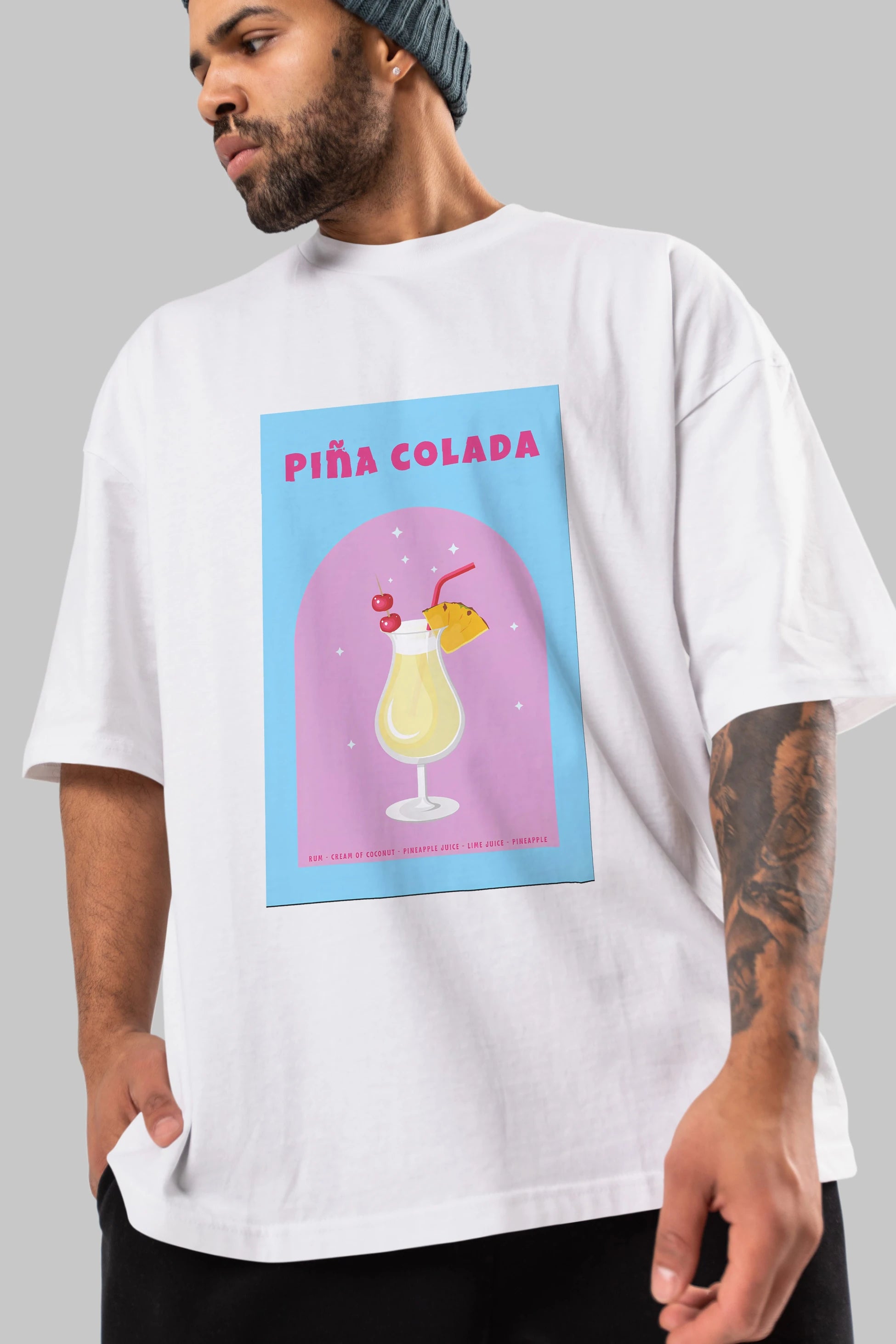 Pina Colada 2 Ön Baskılı Oversize t-shirt Erkek Kadın Unisex %100 Pamuk Bisiklet Yaka tişort
