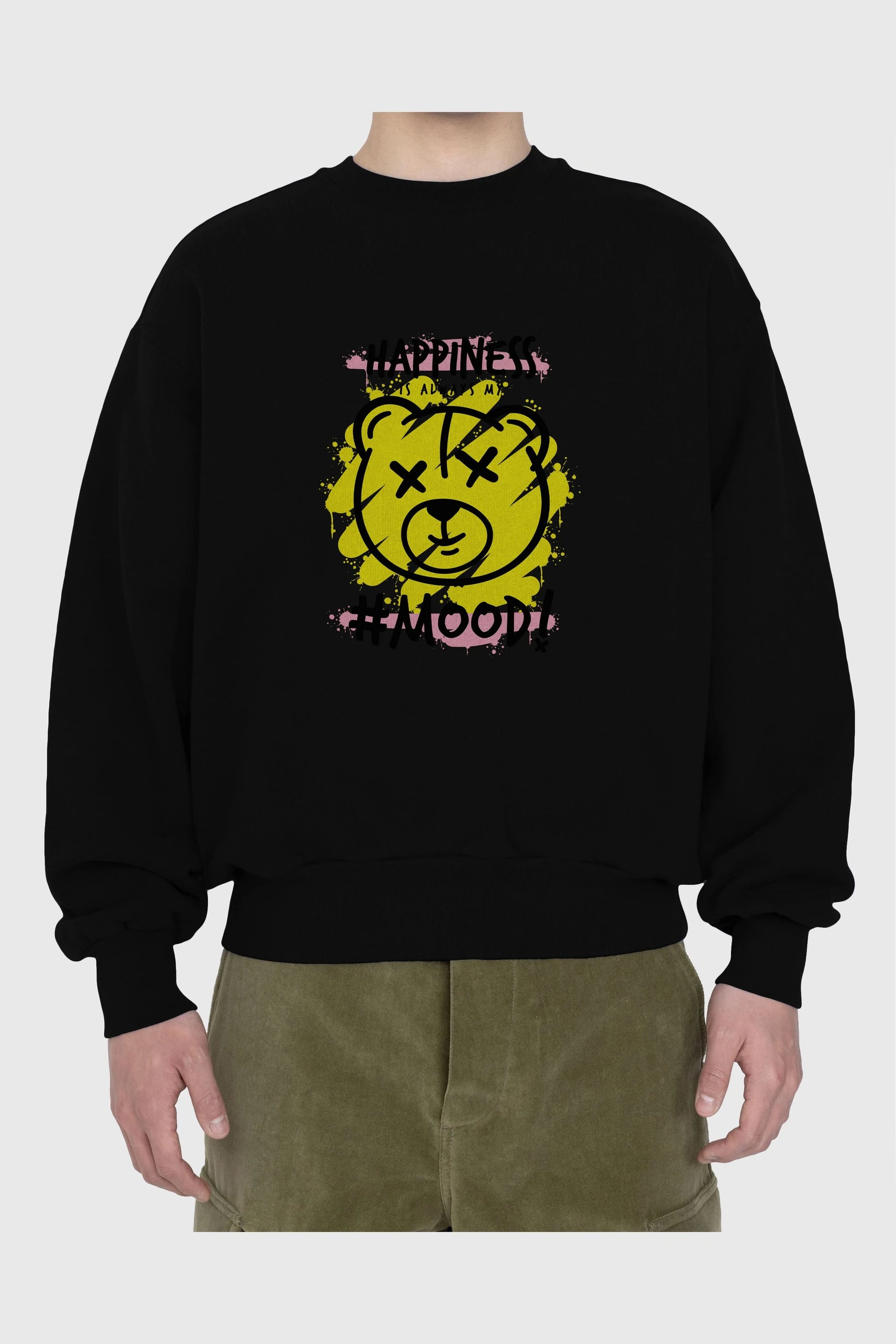 Happiness Mood Bear Ön Baskılı Oversize Sweatshirt Erkek Kadın Unisex