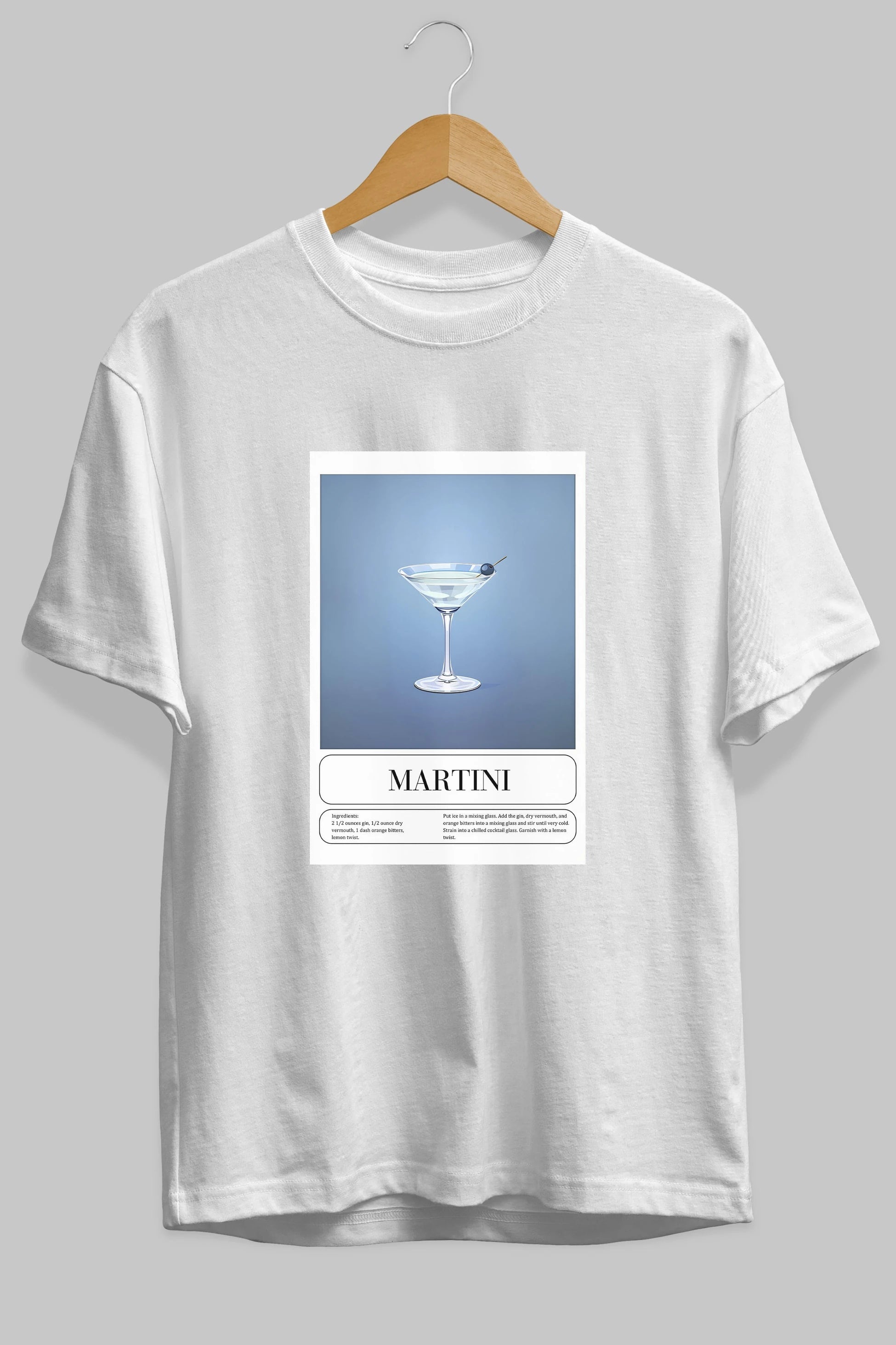 Martini Ön Baskılı Oversize t-shirt Erkek Kadın Unisex %100 Pamuk Bisiklet Yaka tişort
