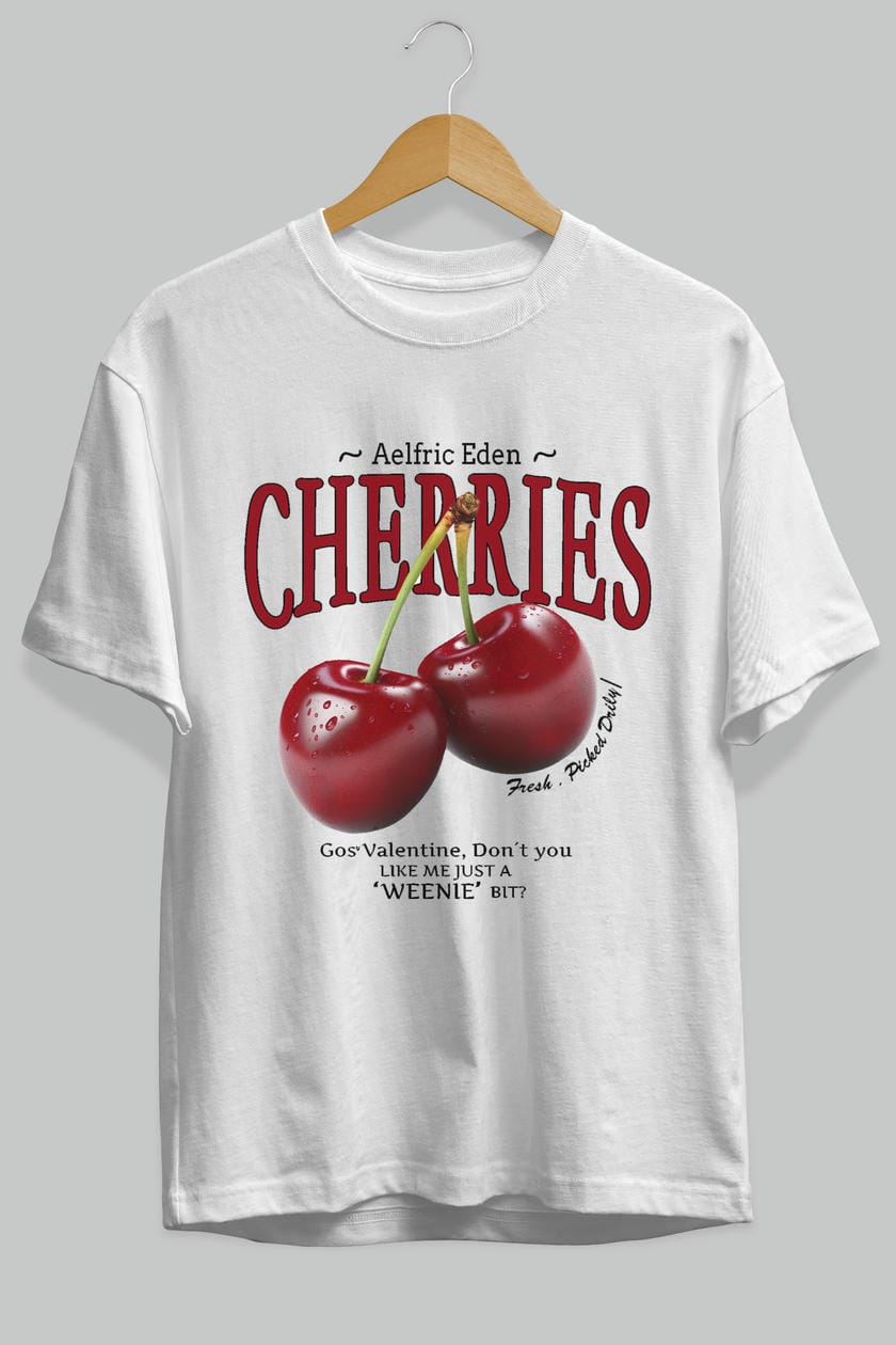 Cherry Cherries Ön Baskılı Oversize t-shirt Erkek Kadın Pamuk Bisiklet Yaka tişort