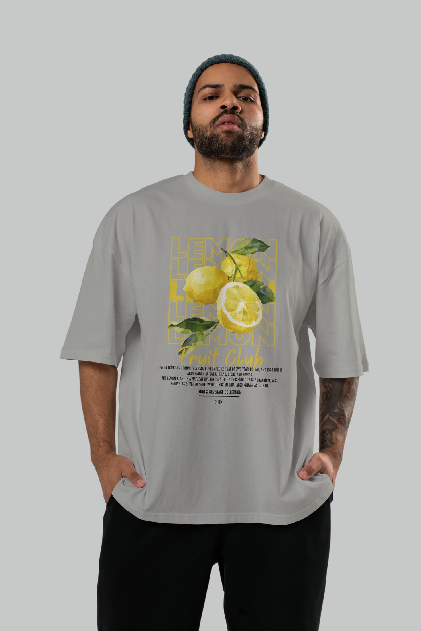 Lemon Ön Baskılı Oversize t-shirt Erkek Kadın Pamuk Bisiklet Yaka tişort