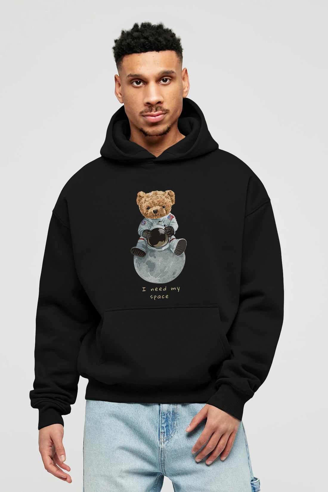 Teddy Bear I Need My Space Ön Baskılı Hoodie Oversize Kapüşonlu Sweatshirt Erkek Kadın Unisex