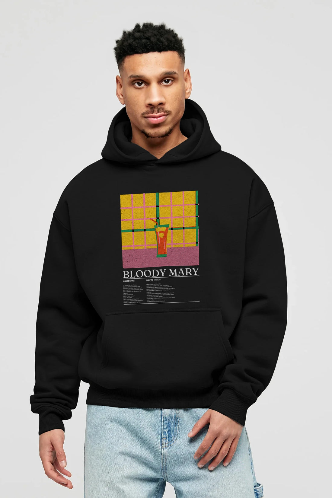 Bloody Mary Kokteyl ön Baskılı Hoodie Oversize Kapüşonlu Sweatshirt Erkek Kadın