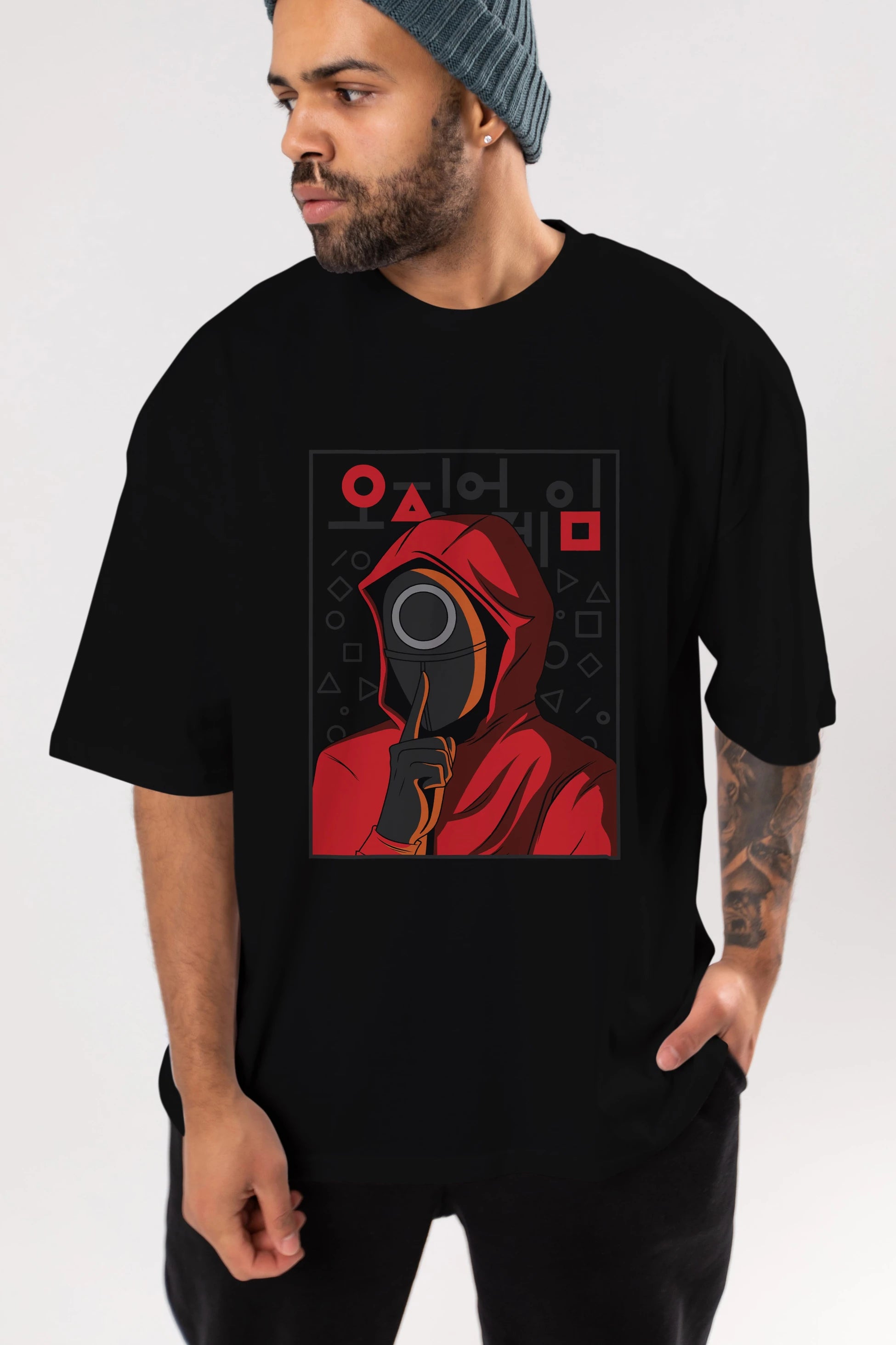 Squid Game (5) Ön Baskılı Oversize t-shirt Erkek Kadın Unisex %100 Pamuk Bisiklet Yaka tişort