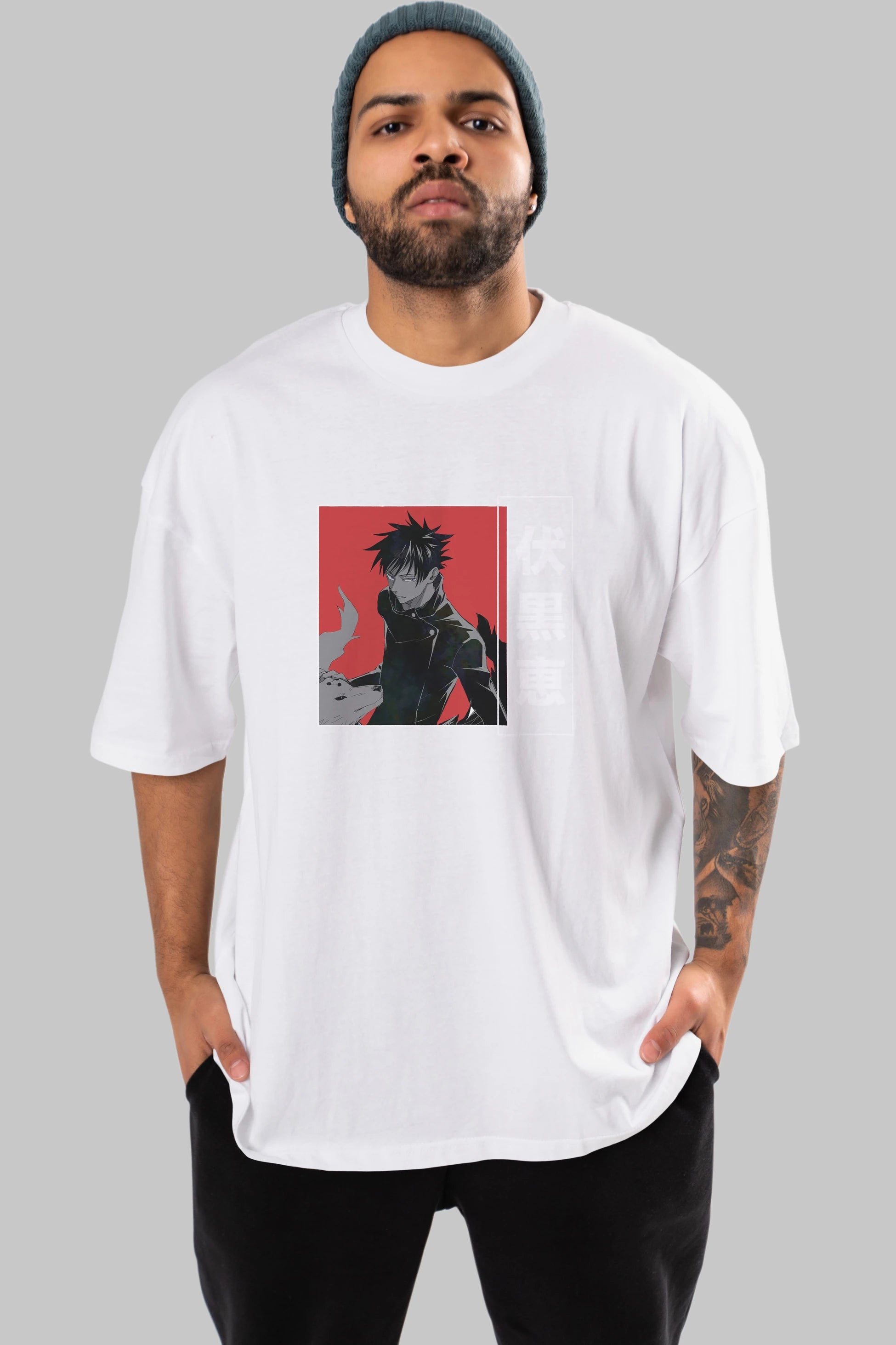 Megumi Fushiguro Anime Ön Baskılı Oversize t-shirt %100 pamuk Erkek Kadın Unisex