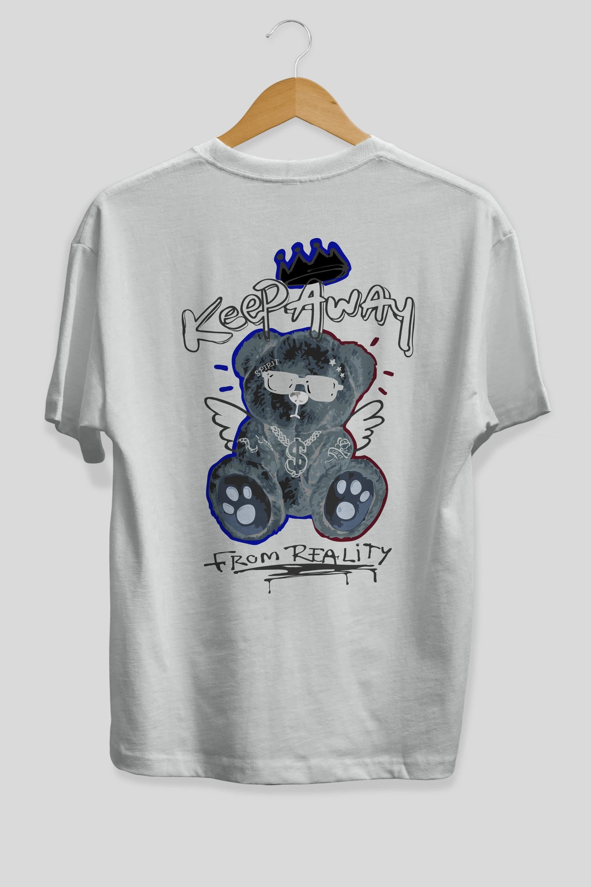 Keep Away Bear Arka Baskılı Oversize t-shirt Erkek Kadın Unisex
