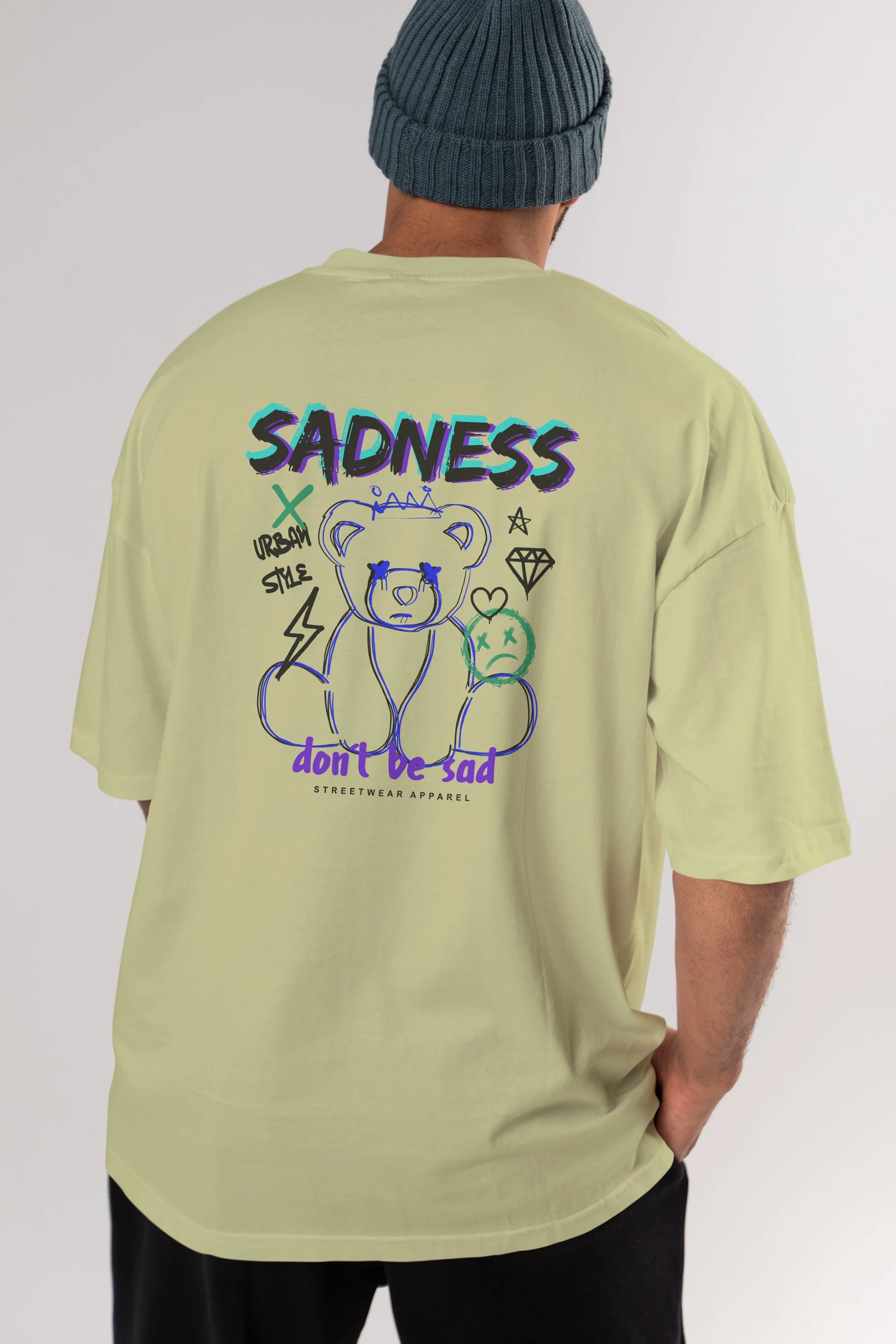 Teddy Bear Sadness Arka Baskılı Oversize t-shirt Erkek Kadın Unisex