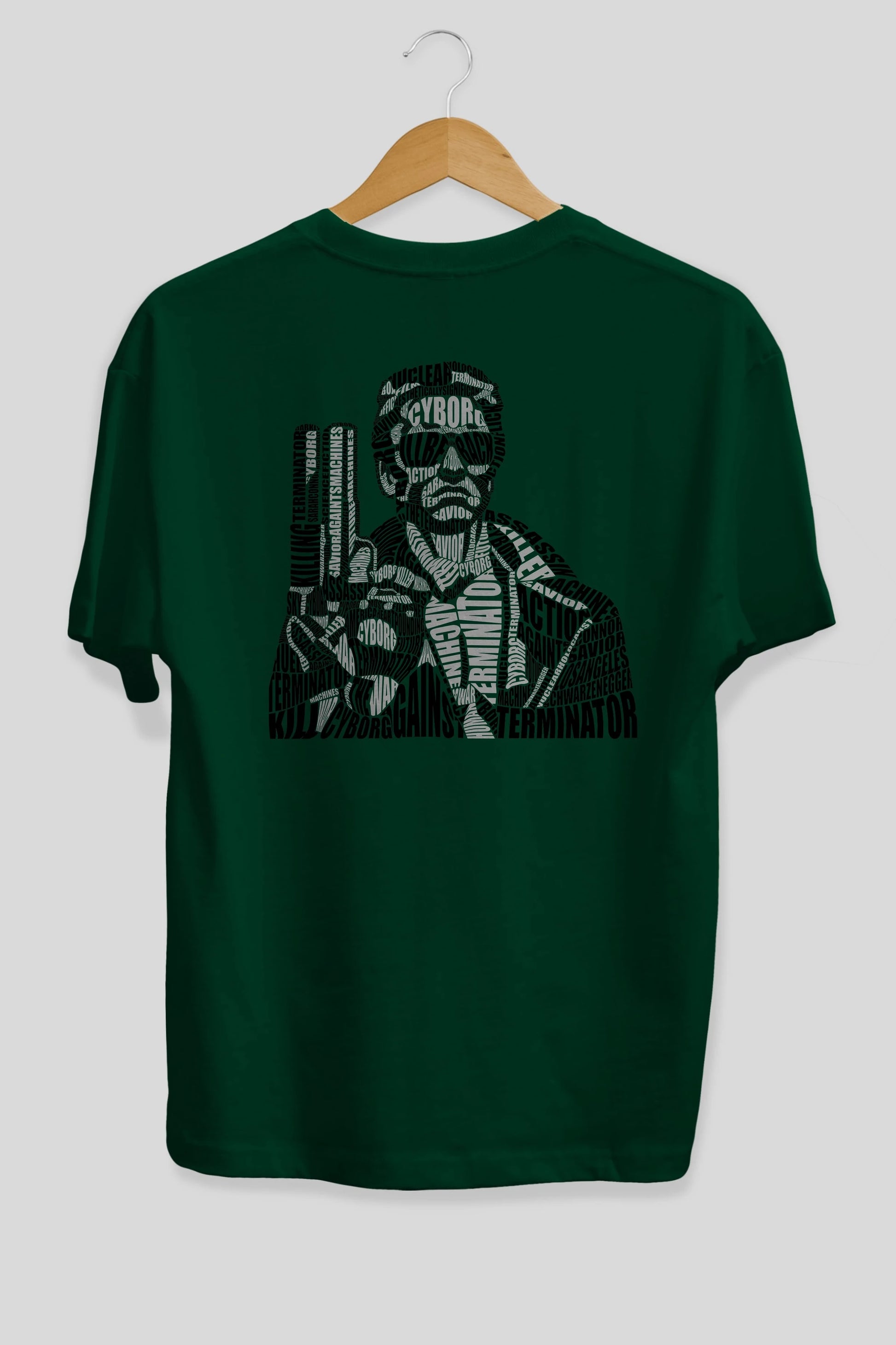 Terminator Calligram Arka Baskılı Oversize t-shirt %100 pamuk Erkek Kadın Unisex