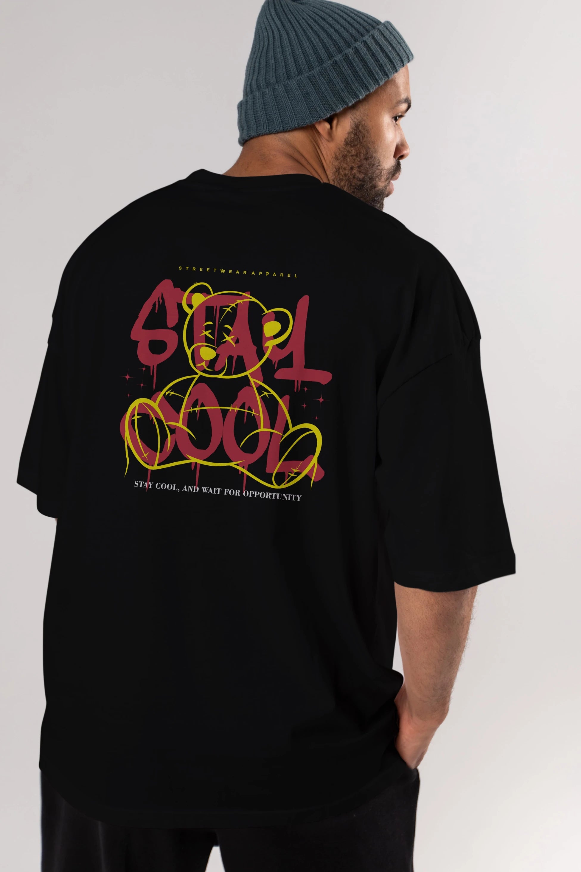 Teddy Bear Stay Cool 2 Arka Baskılı Oversize t-shirt Erkek Kadın Unisex