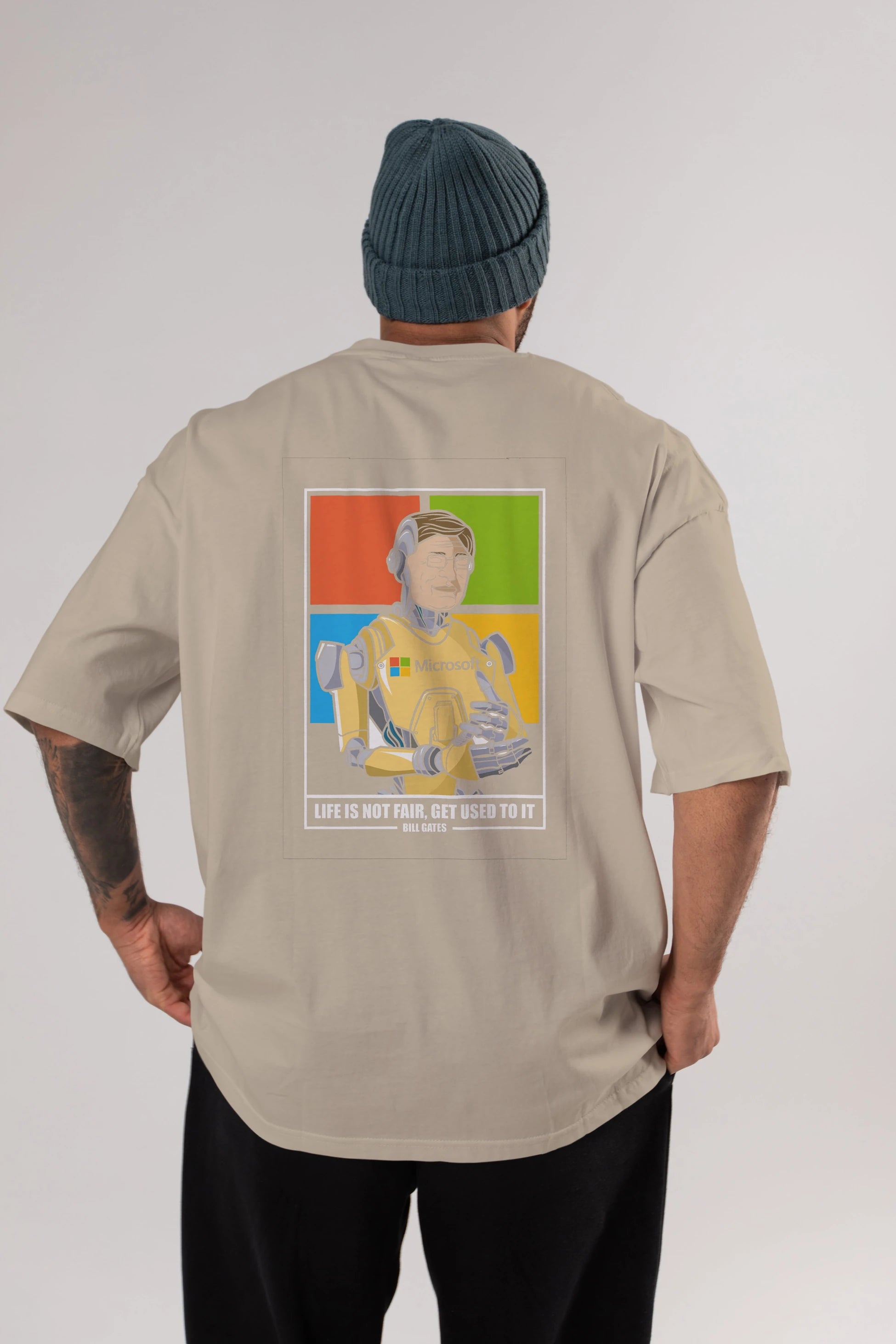Bill Gates Robot Human Arka Baskılı Oversize t-shirt Erkek Kadın Unisex %100 Pamuk tişort
