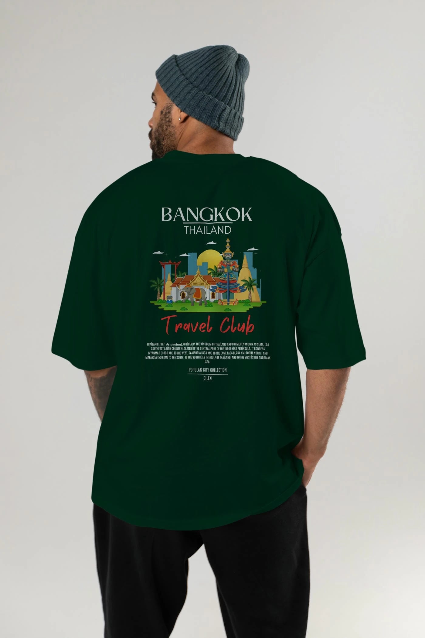 Bangkok Tailand Arka Baskılı Oversize t-shirt Erkek Kadın Pamuk Bisiklet Yaka tişort