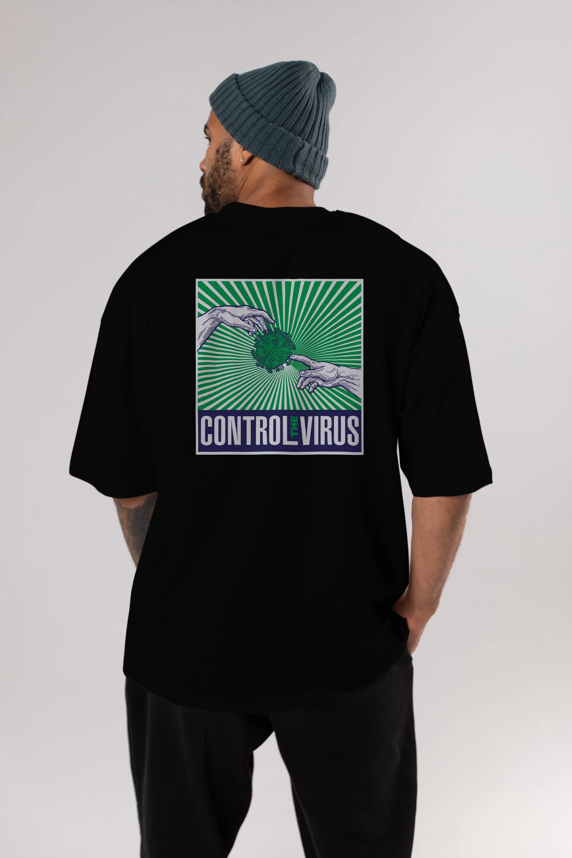 Control The Virus Arka Baskılı Oversize t-shirt Erkek Kadın Unisex