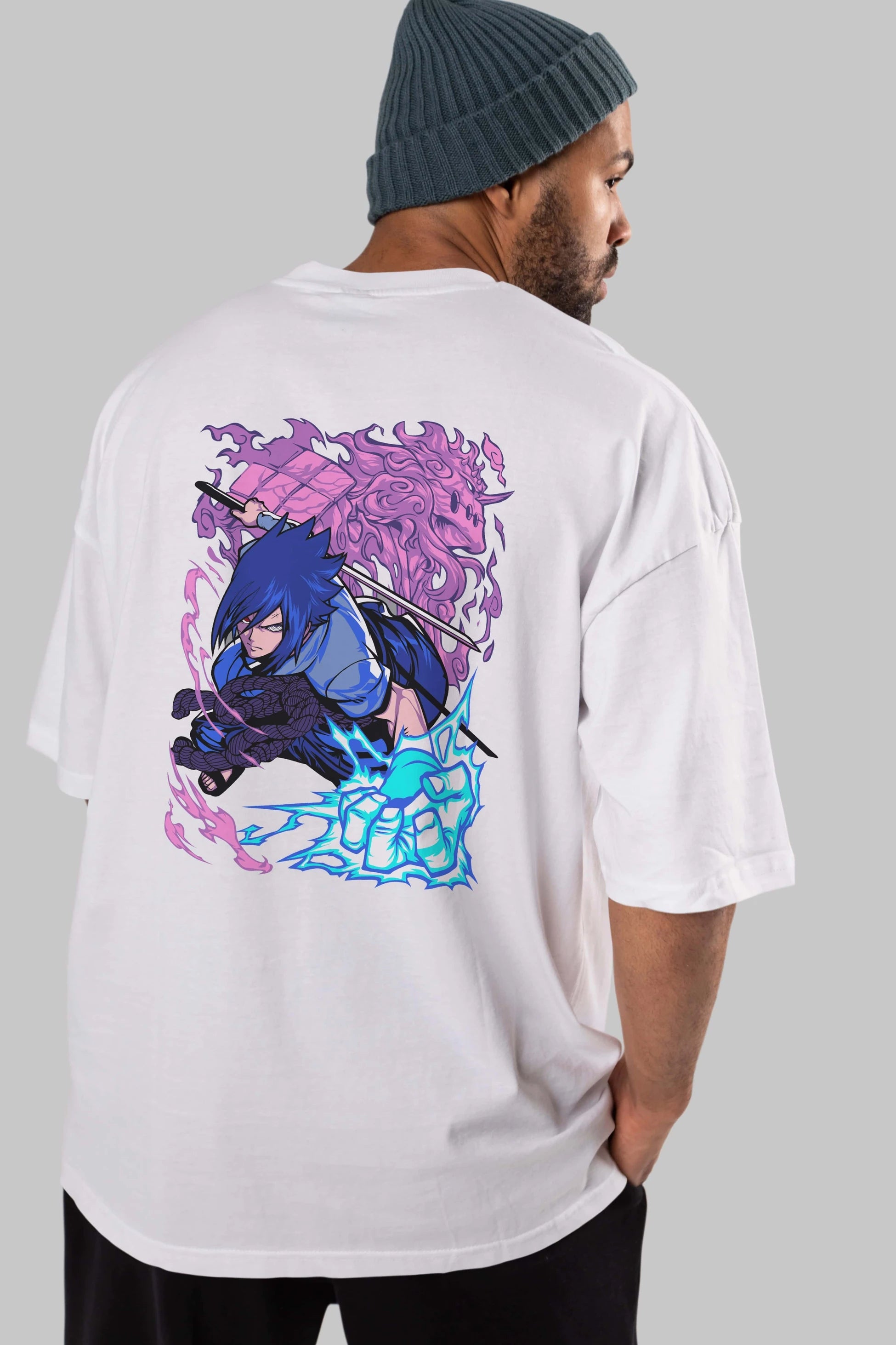 NARUTO SASUKE UCHIHA 2 Anime Arka Baskılı Oversize t-shirt Erkek Kadın Unisex
